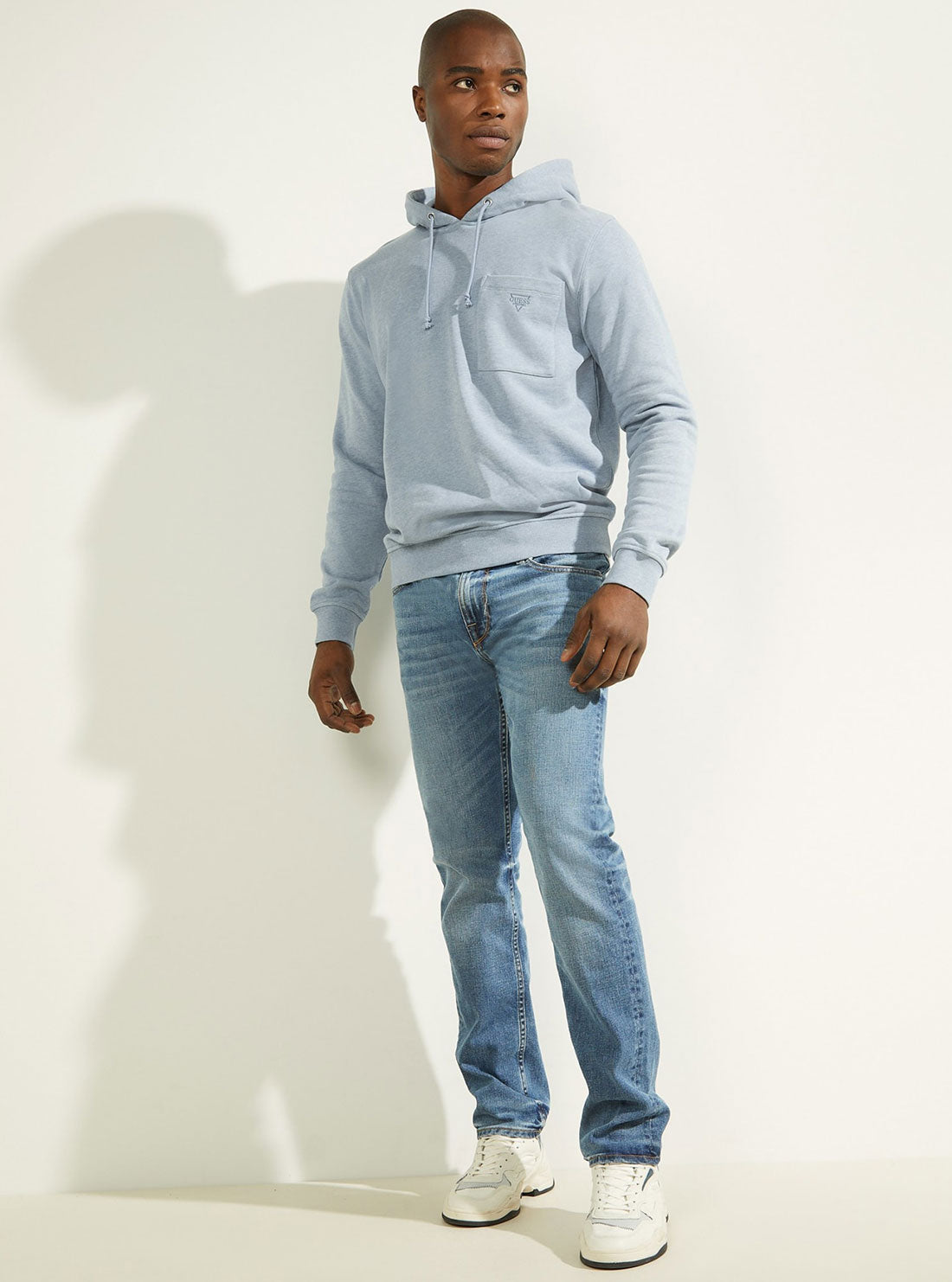 GUESS Mens Eco Indigo Blue Almo Fleece Hoodie M2GQ15KB3E1 Full View