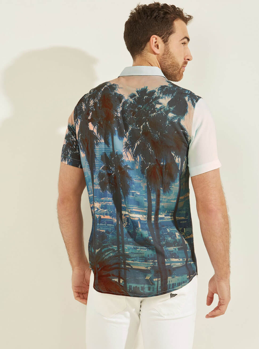 GUESS Mens Eco LA Snapshot Print Rayon Shirt M2GH05WD4Z2 Back View