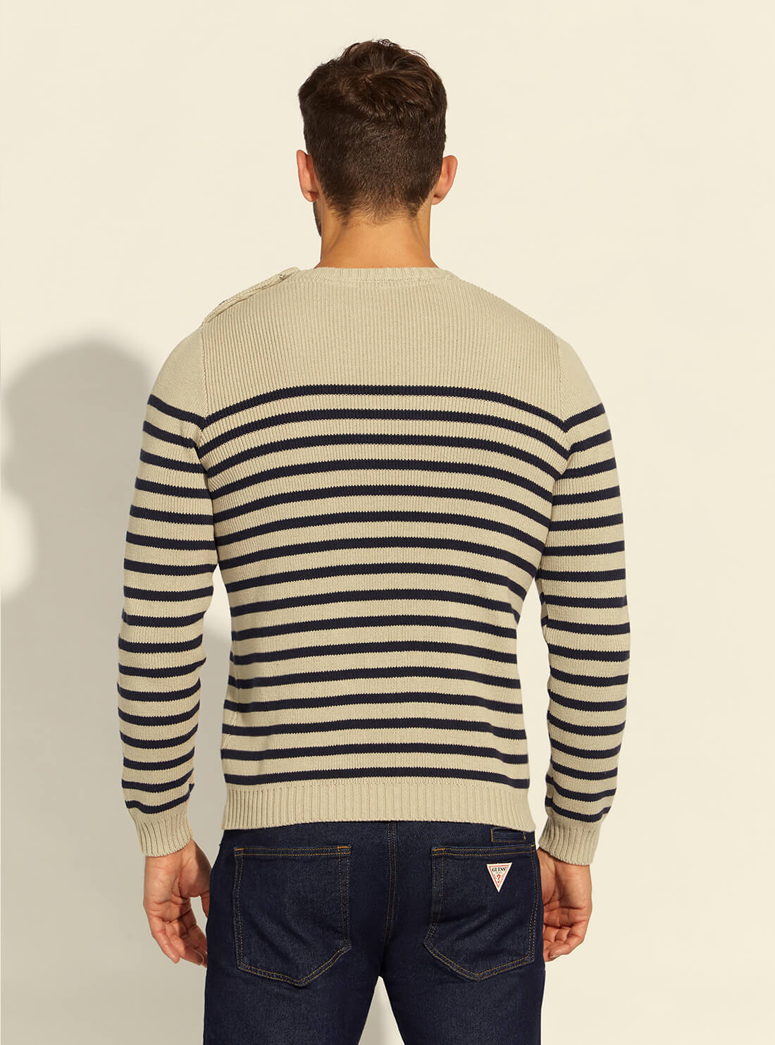 GUESS Mens Eco Chestnut Matthew Sailor Striped Knit Top M2RR07Z2NN0 Back View