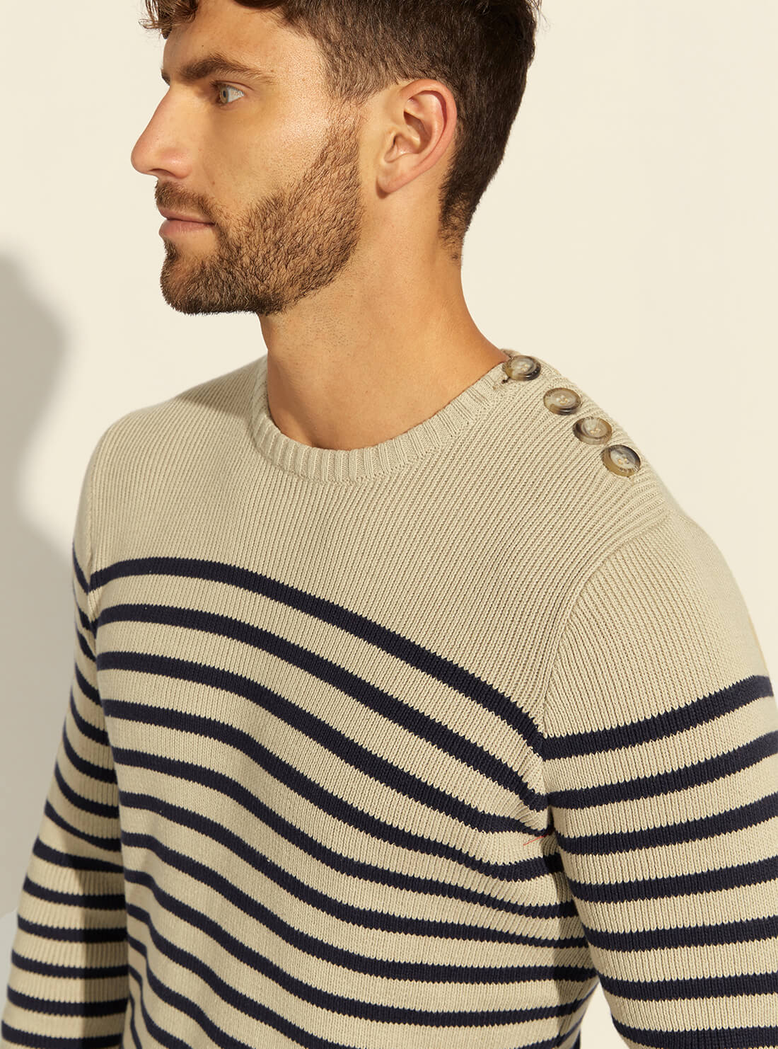 GUESS Mens Eco Chestnut Matthew Sailor Striped Knit Top M2RR07Z2NN0 Detail View