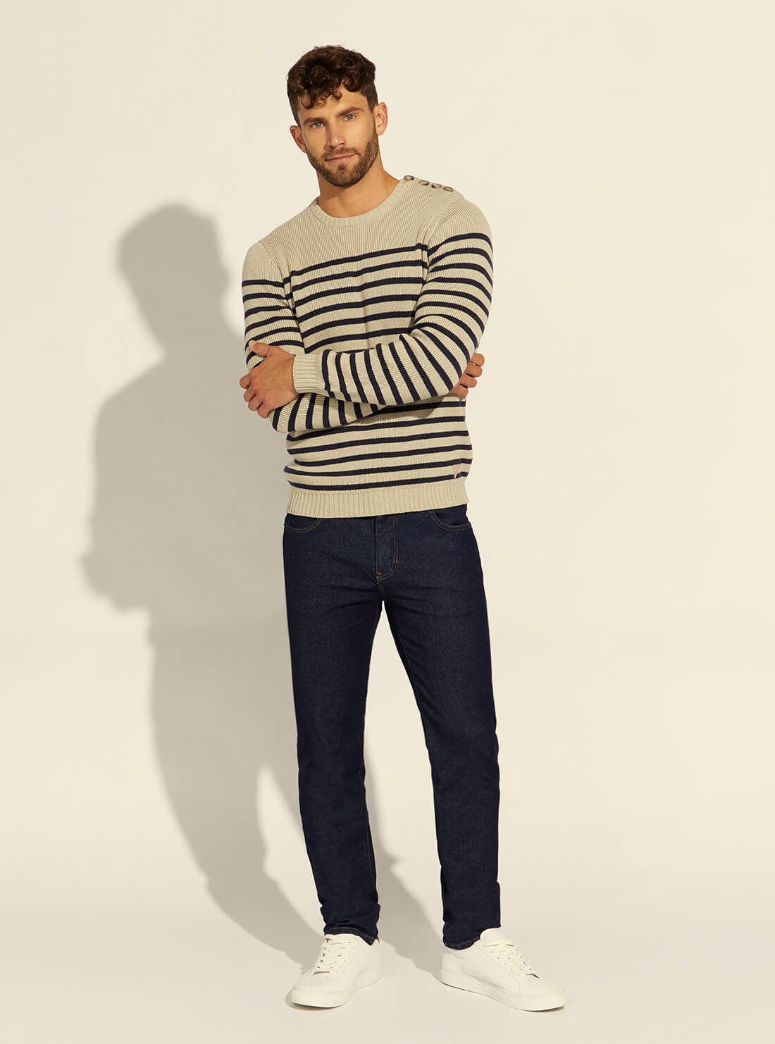 GUESS Mens Eco Chestnut Matthew Sailor Striped Knit Top M2RR07Z2NN0 Full View