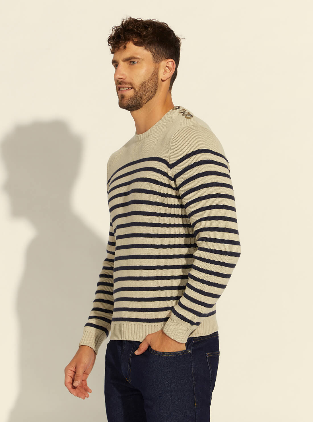 GUESS Mens Eco Chestnut Matthew Sailor Striped Knit Top M2RR07Z2NN0 Side View