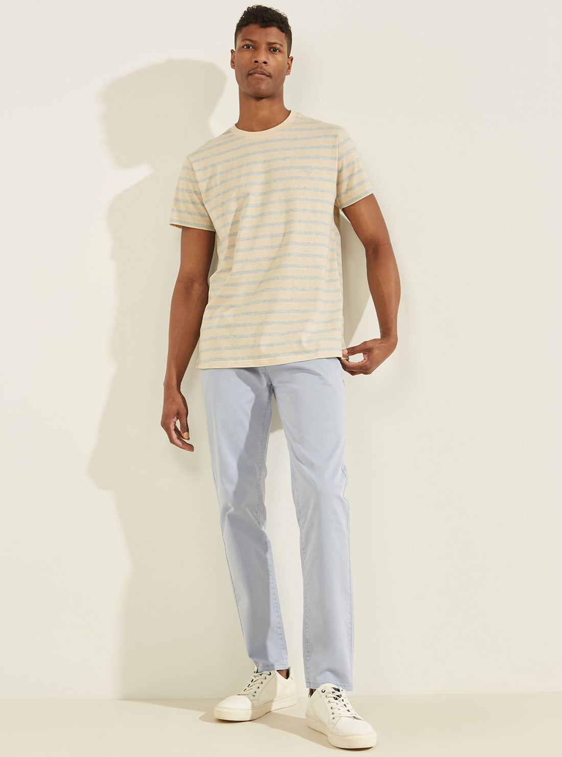 GUESS Mens Eco Blue Pin Stripe Nylon T-shirt M2GI64KB4X1 Full View
