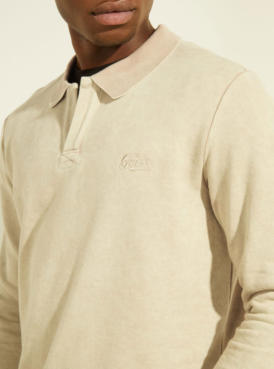 GUESS Mens Eco Pasadena Stone Cream Joao Polo Fleece Jumper M2GQ09KB4N1 Detail View