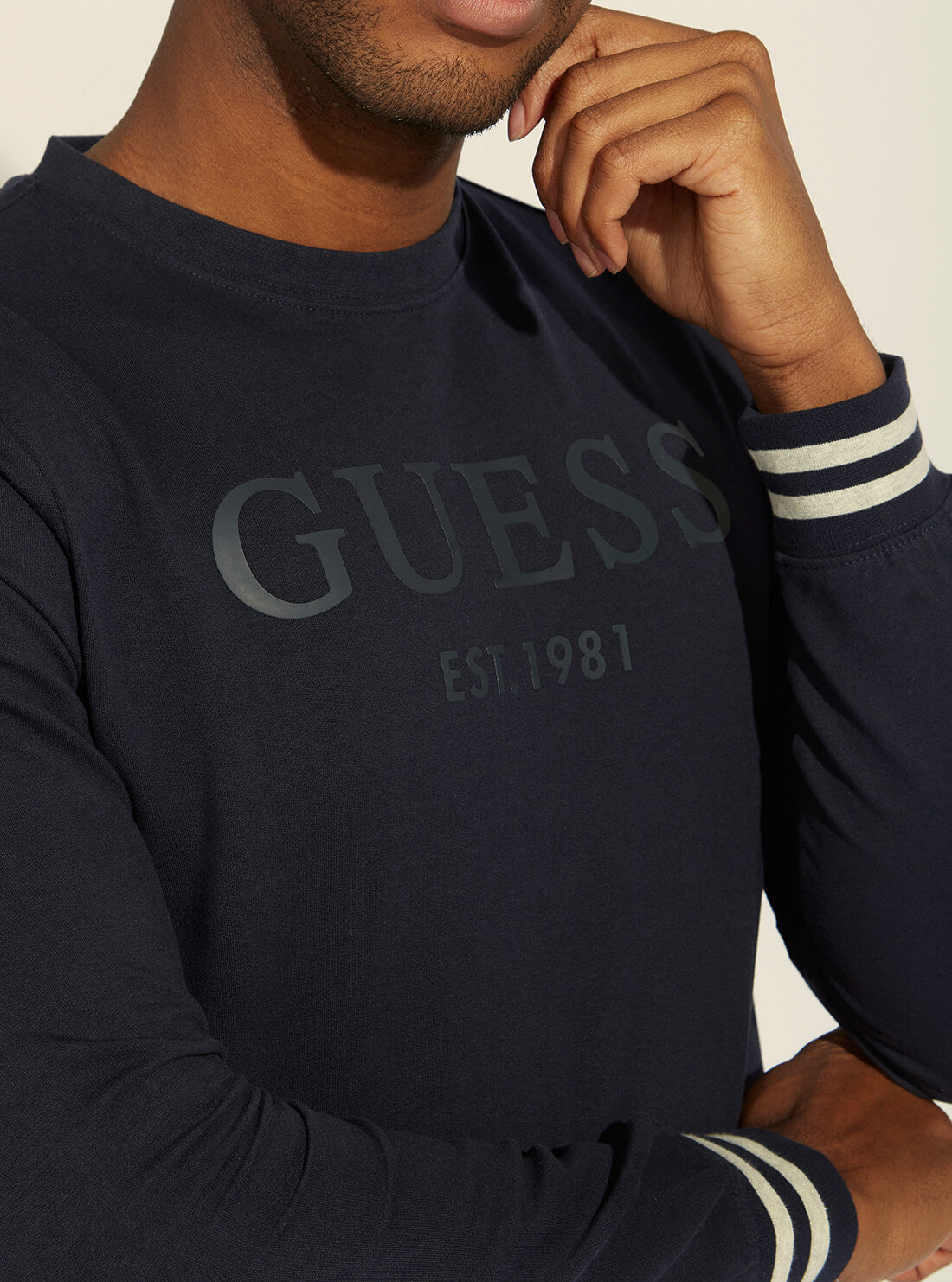 GUESS Mens Eco Smart Blue Beau Fleece Jumper M2RQ08K6ZS1 Detail View