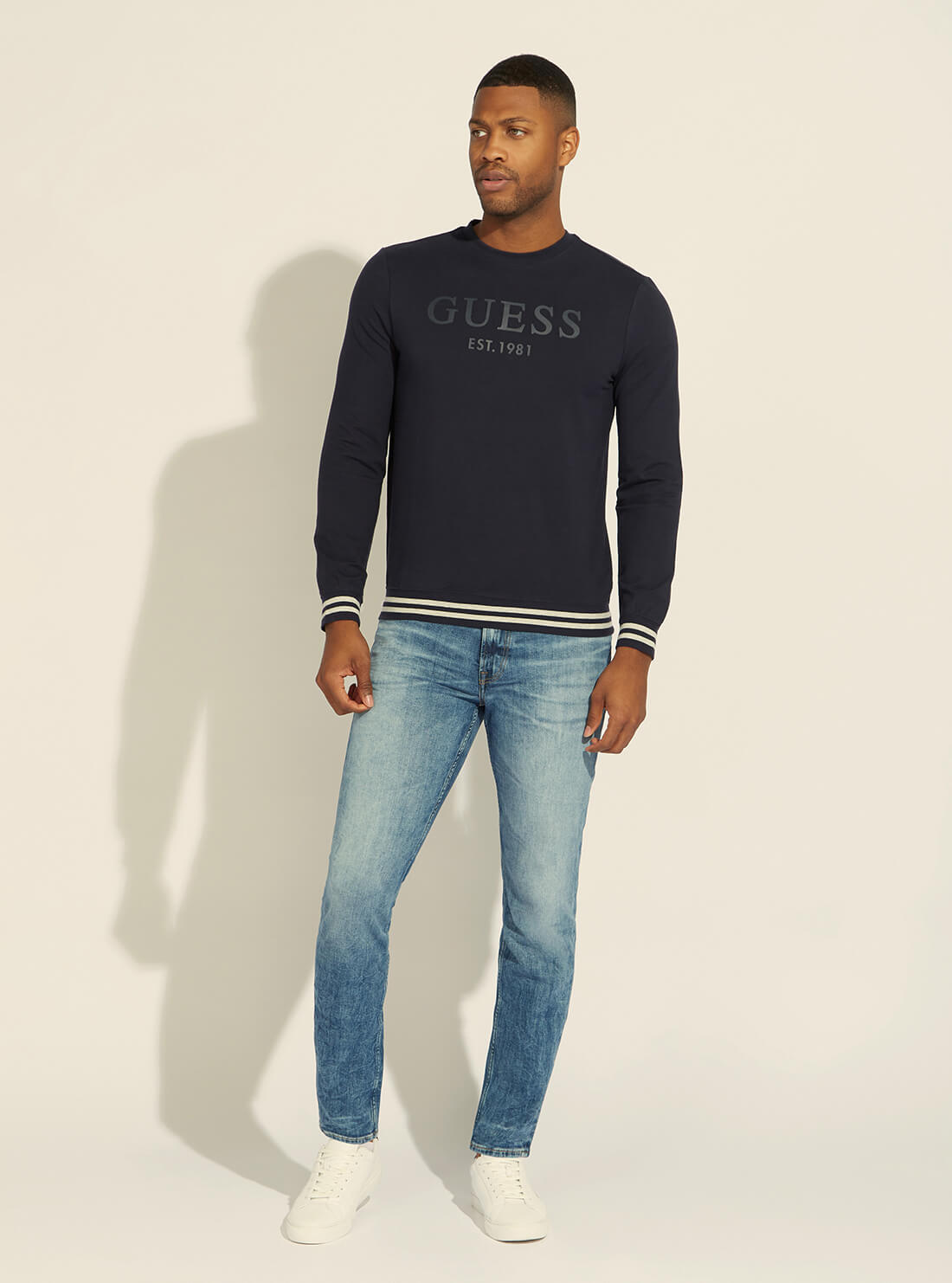 GUESS Mens Eco Smart Blue Beau Fleece Jumper M2RQ08K6ZS1 Full View