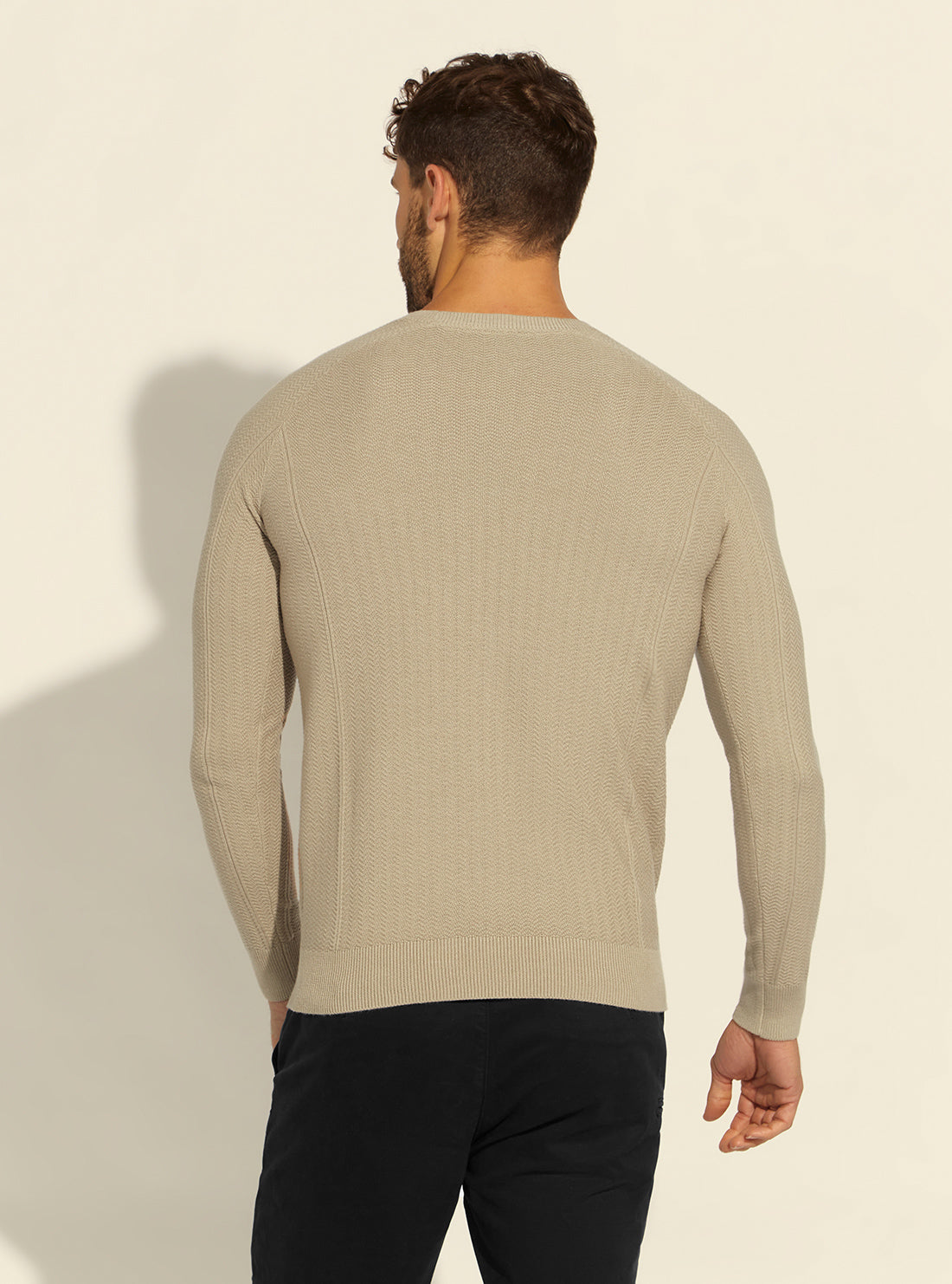 GUESS Mens Eco Stone Beige Miles Harringbone Knit Top M2RR08Z2SE2 Back View