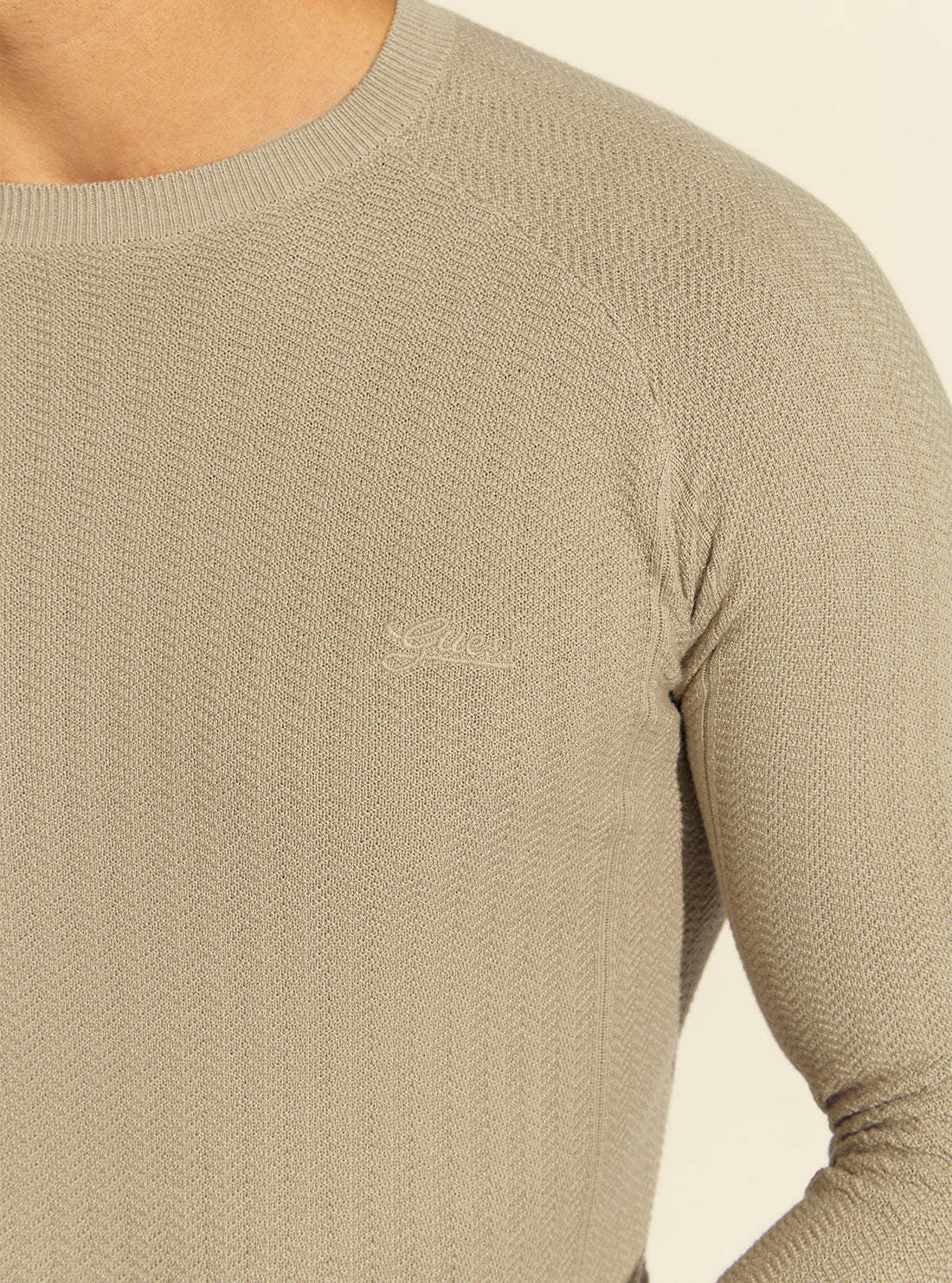 GUESS Mens Eco Stone Beige Miles Harringbone Knit Top M2RR08Z2SE2 Detail  View