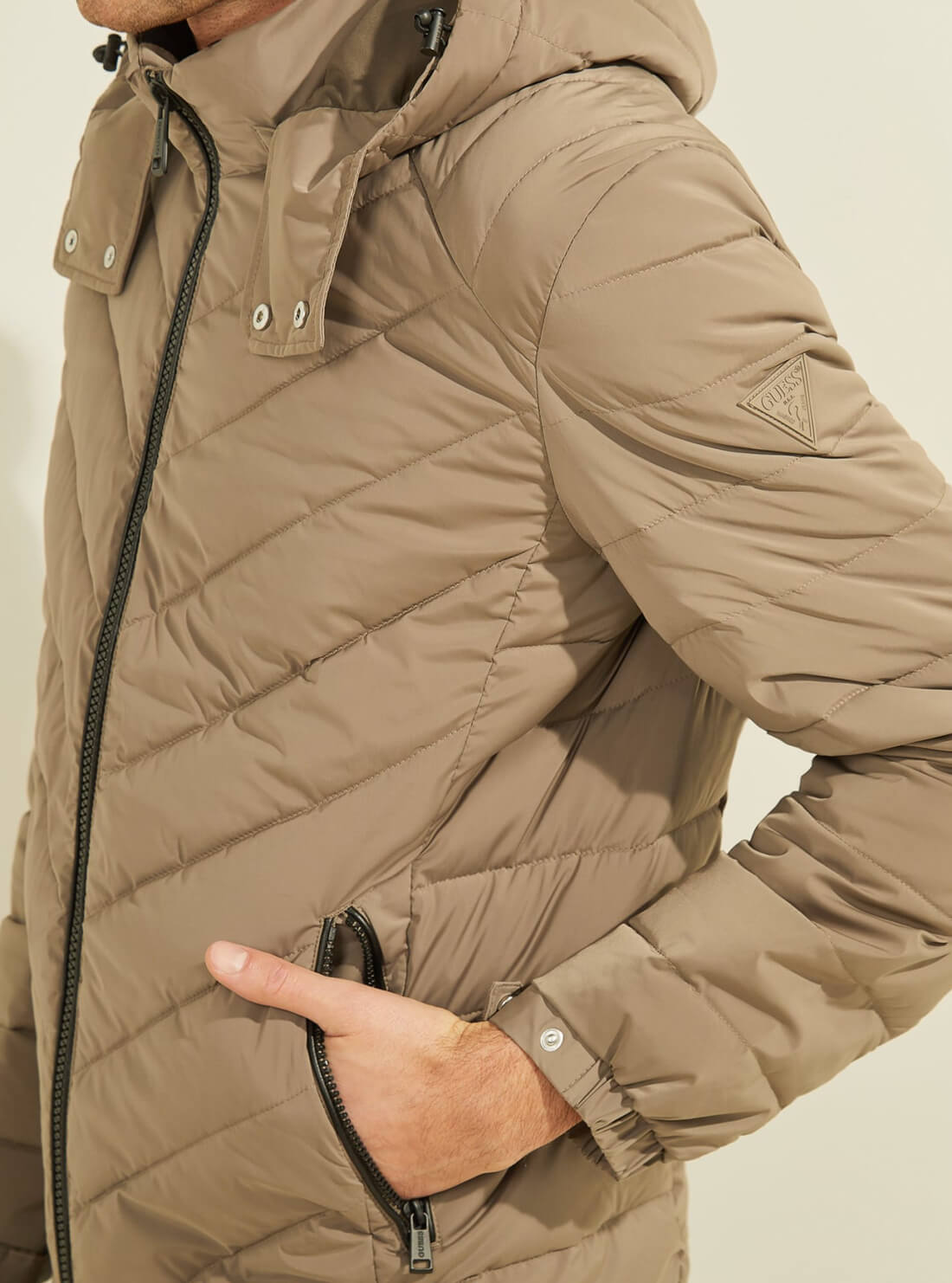 GUESS Mens Eco Walnut Brown Stretch Fitted Quilted Jacket M2RL44WED02 Side View