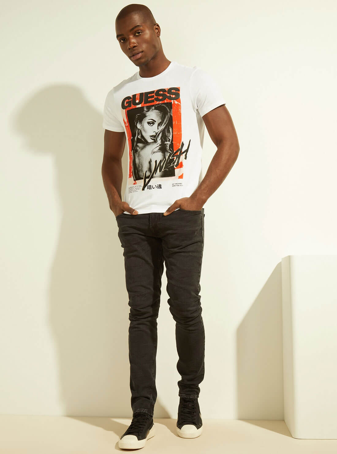 GUESS Mens Eco White All Nite Graphic T-Shirt M2GI31K9RM1 Full View