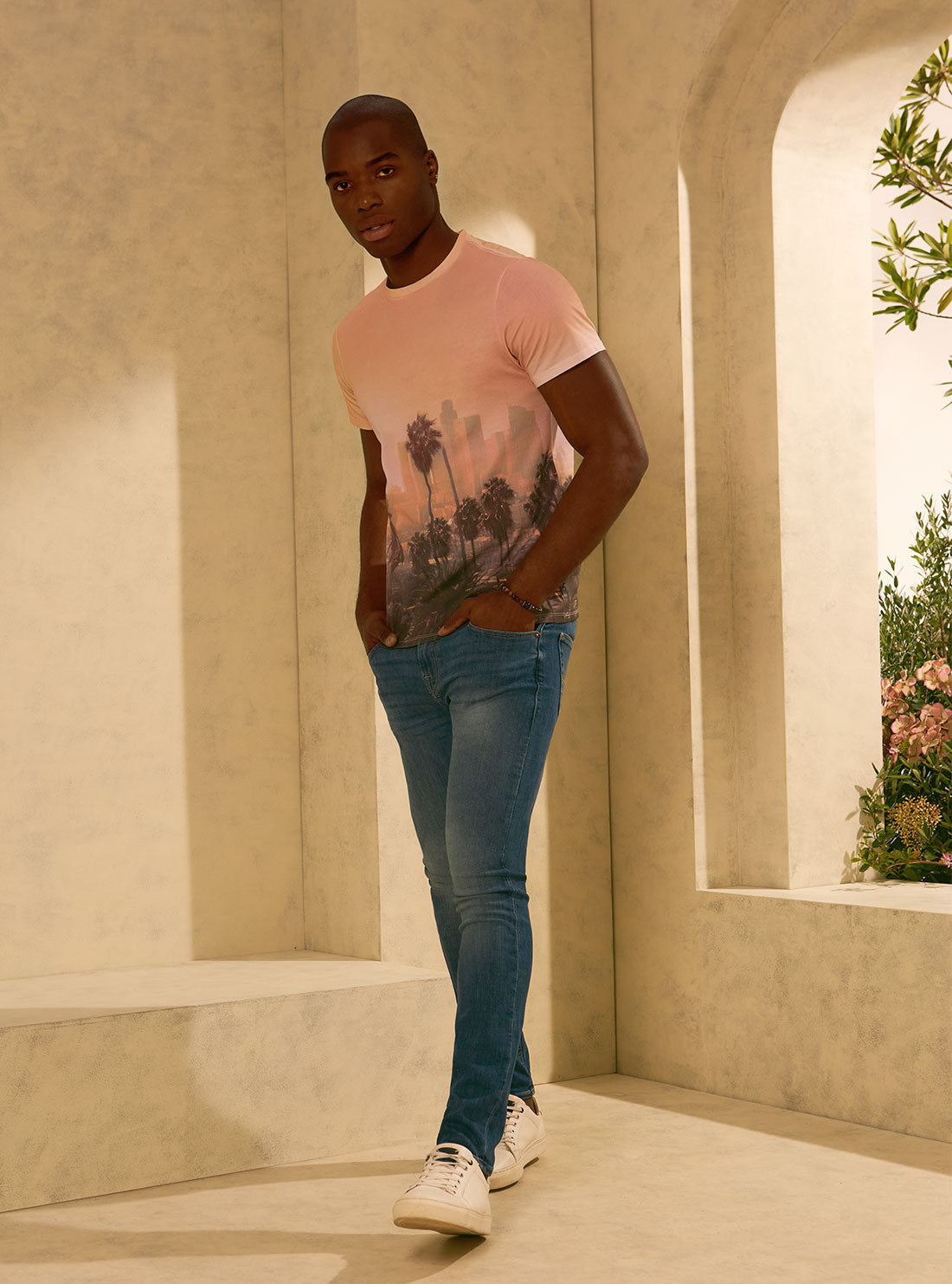 GUESS Mens Eco Orange DTLA Sunset T-Shirt M2GI34K9RM1 Campaign View