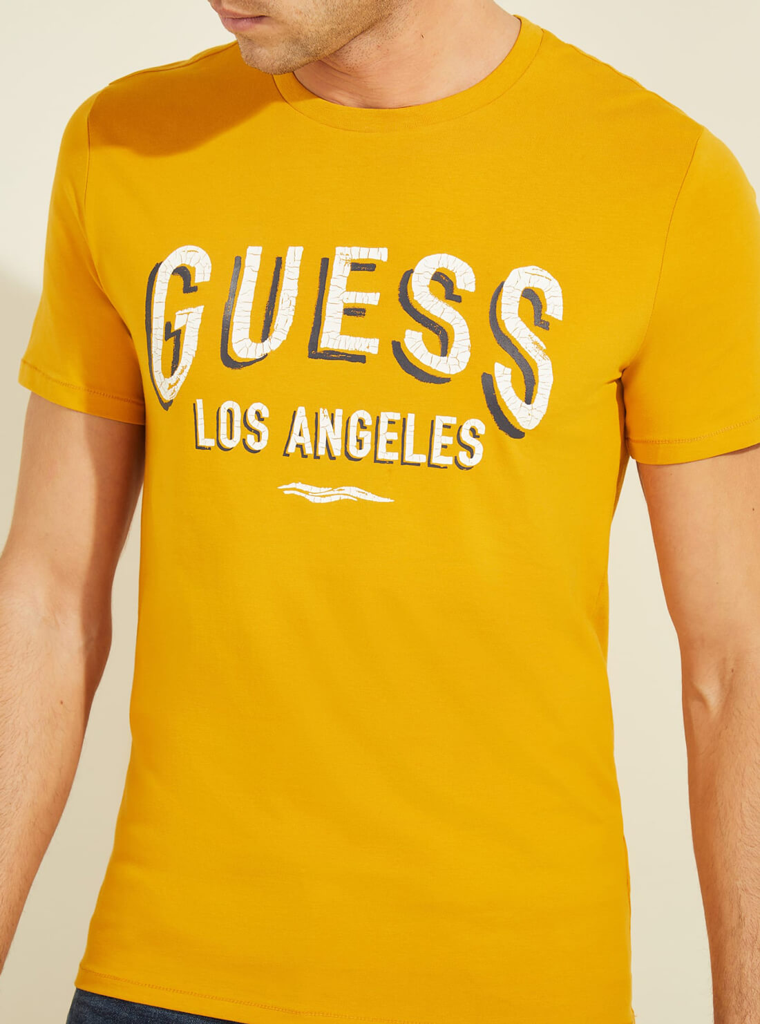 GUESS Mens Eco Gold Signboard Logo T-Shirt M2RI18J1311 Detail View