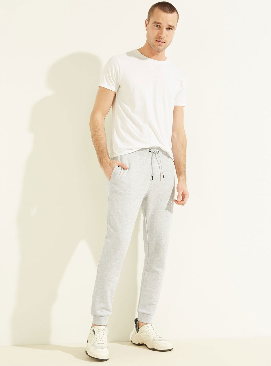GUESS Mens  Eco Grey Aldwin Active Logo Trackpants Z2RB15KAIJ1 Model Full View