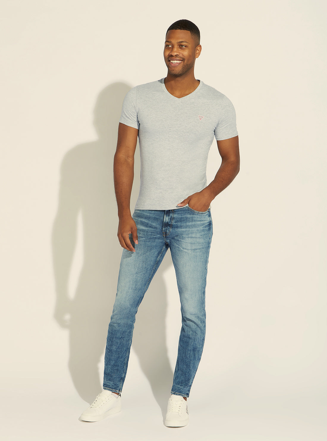 GUESS Mens Eco Grey V-Neck Basic T-Shirt M1RI37I3Z11 Full View