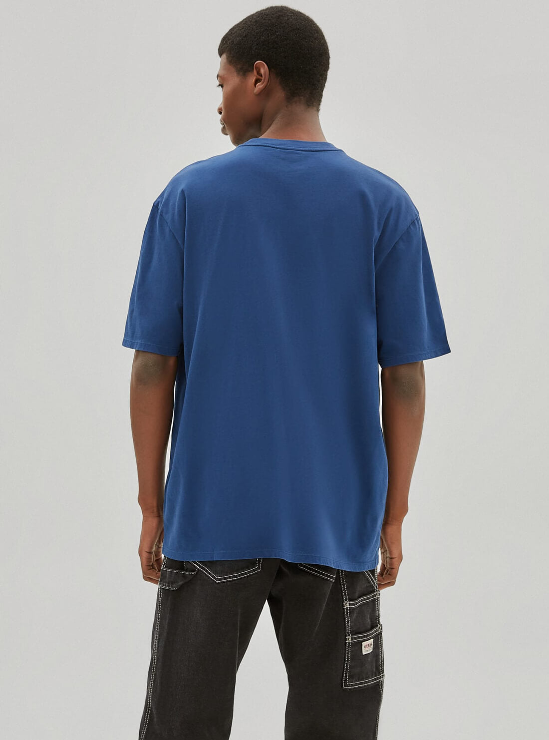 GUESS Mens GUESS Originals Blue Alpine Vintage T-Shirt M1RP00K9Y42 Model Back View