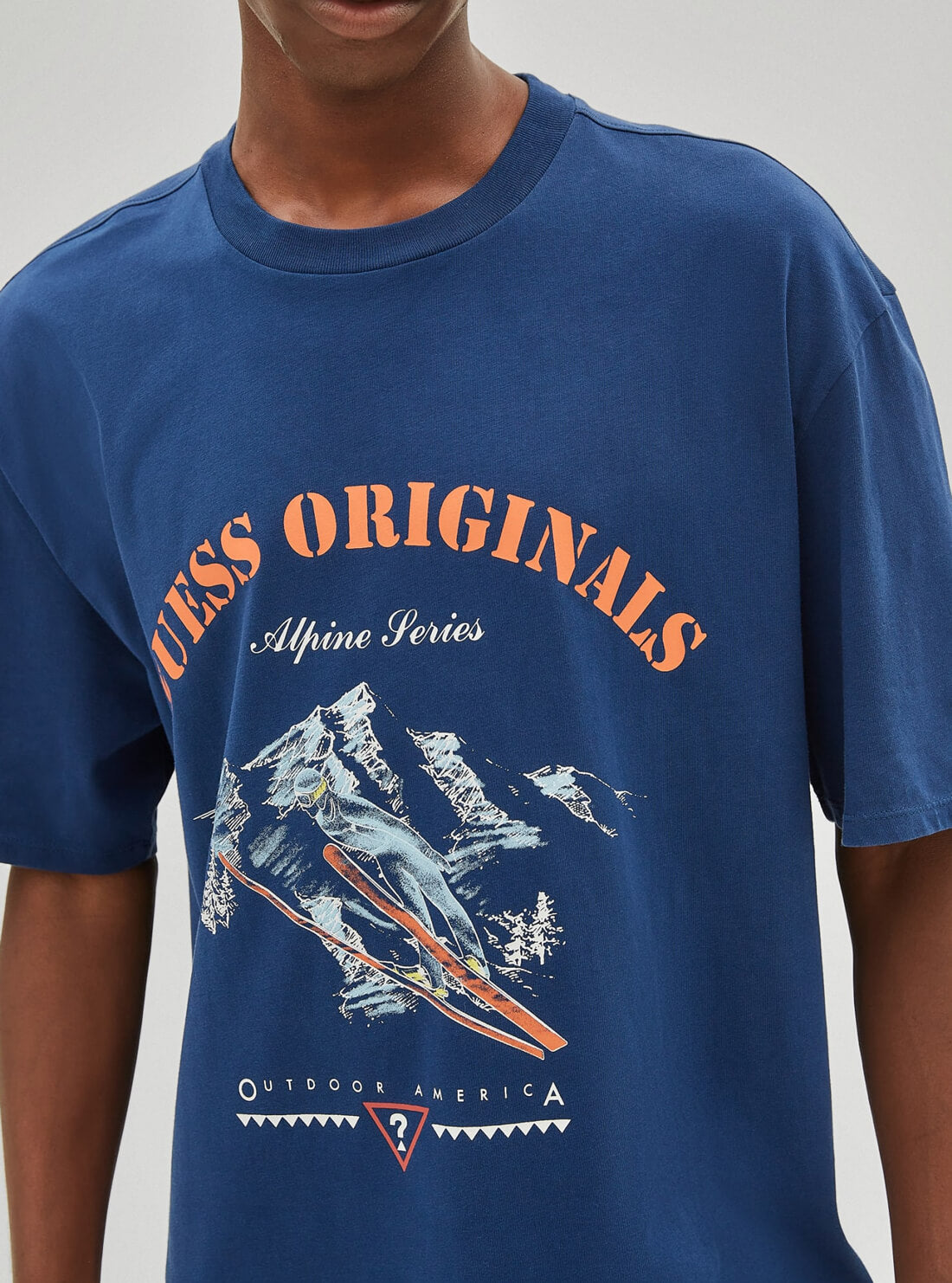 GUESS Mens GUESS Originals Blue Alpine Vintage T-Shirt M1RP00K9Y42 Model Detail View