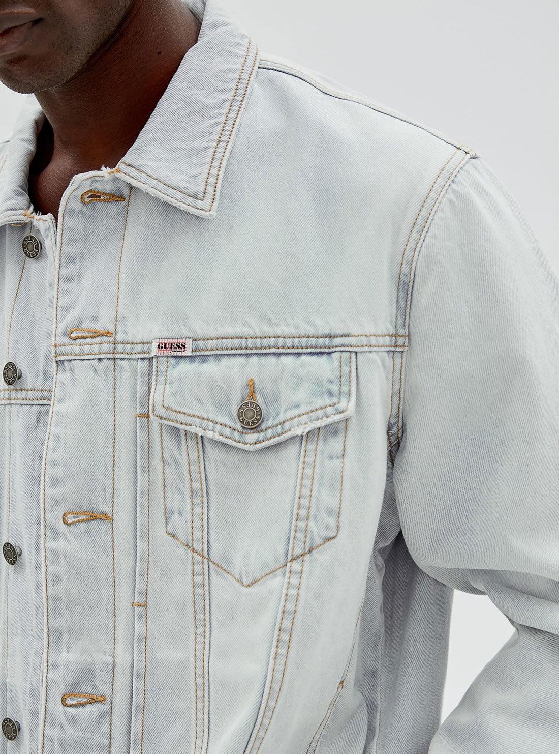 GUESS Mens GUESS Originals Crest Light Wash Denim Jacket M2GG71D2IB1 Detail View