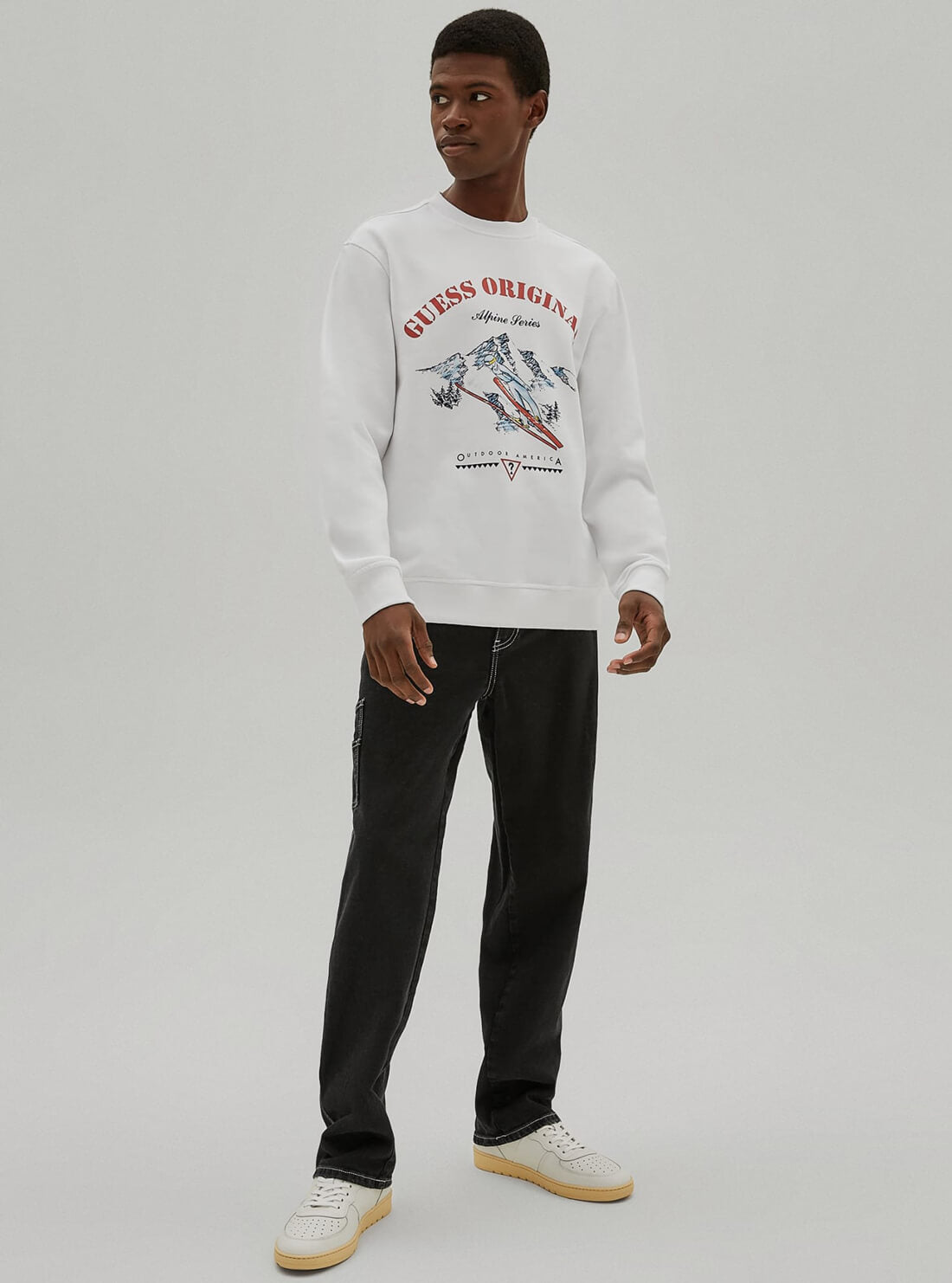 GUESS Mens GUESS Originals White Kace Vintage Ski Jumper M1RP00K9YH3 Full View