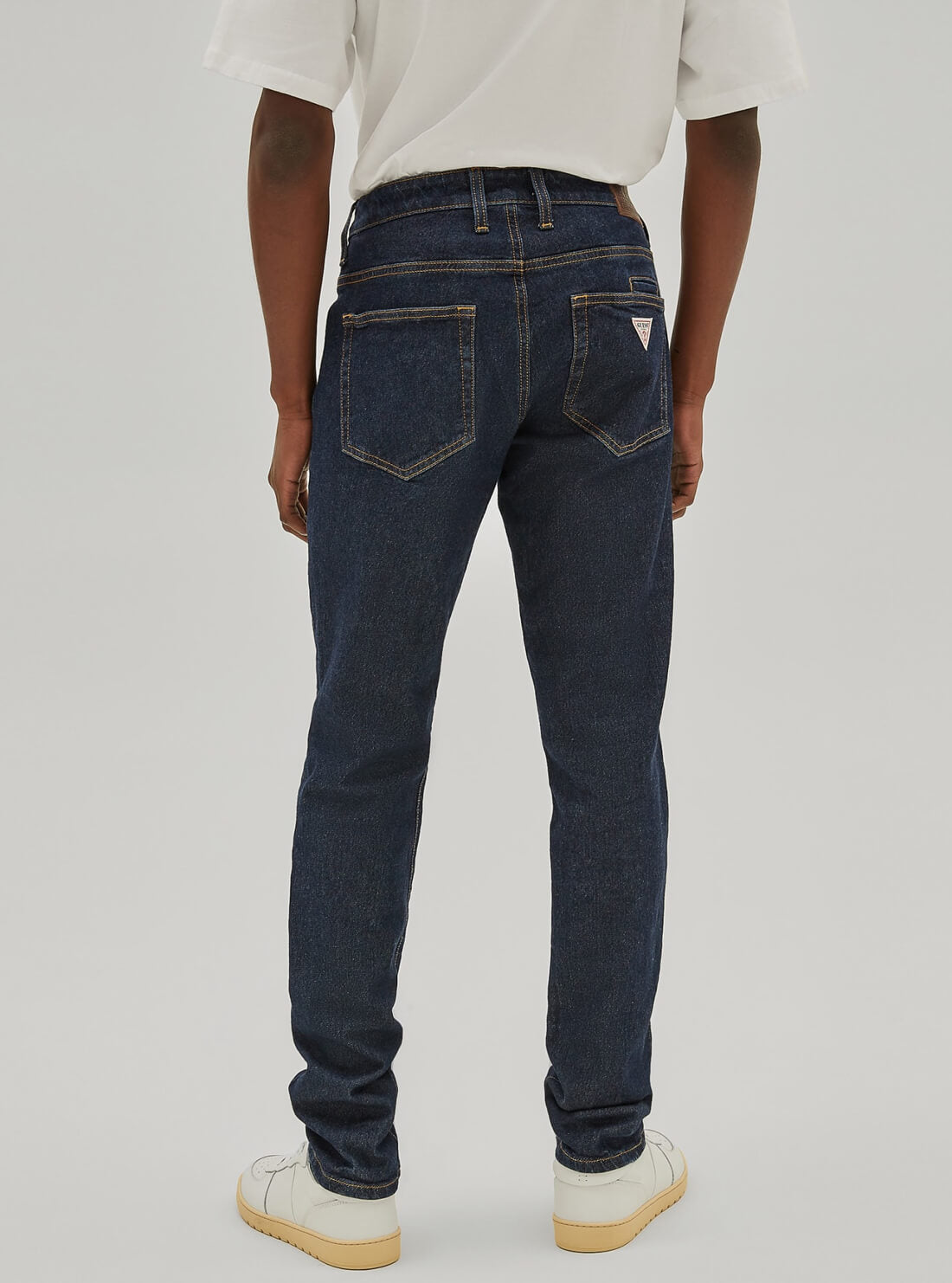 GUESS Mens GUESS Originals Mid-Rise Slim Fit Straight Leg Denim Jeans in Dark Wash M1RG33D49T5 Back View