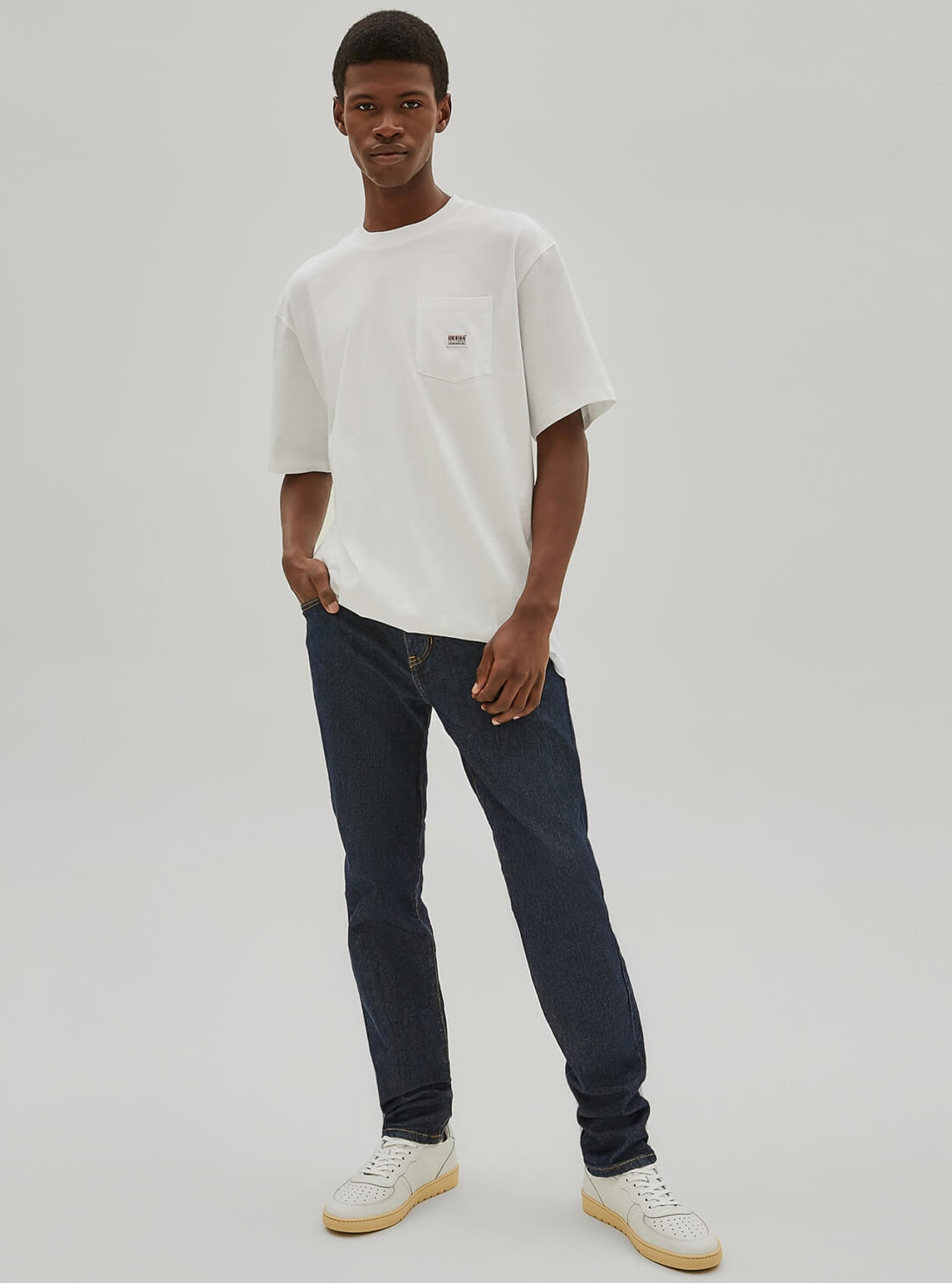 GUESS Mens GUESS Originals Mid-Rise Slim Fit Straight Leg Denim Jeans in Dark Wash M1RG33D49T5 Full View