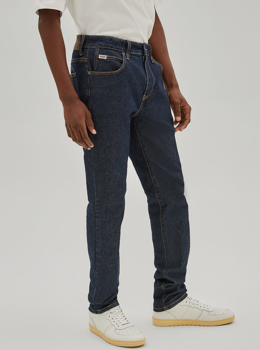 GUESS Mens GUESS Originals Mid-Rise Slim Fit Straight Leg Denim Jeans in Dark Wash M1RG33D49T5 Side View