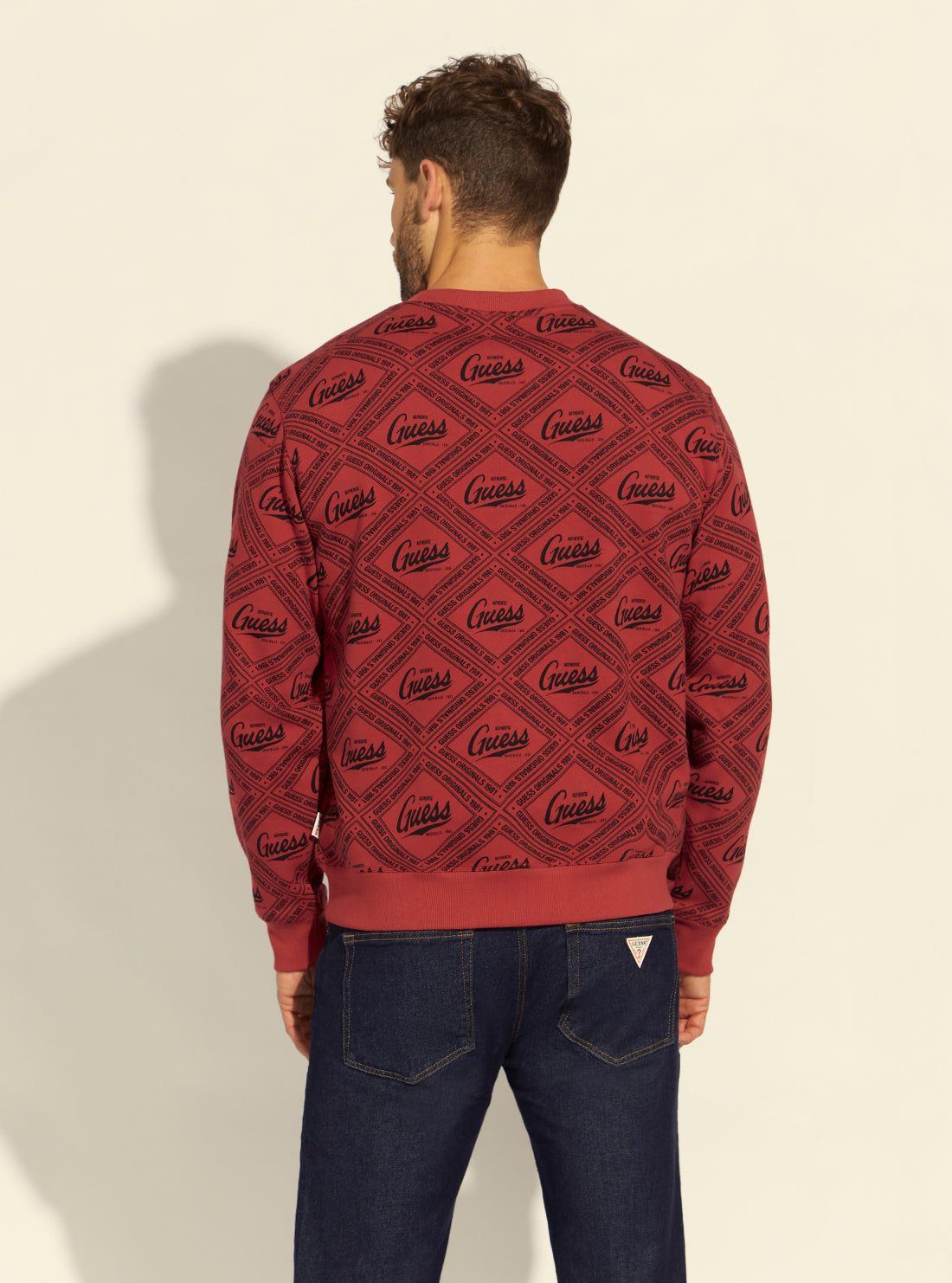 GUESS Mens Guess Originals Red Elijah Printed Jumper M1RQ01K9YH4 Back View