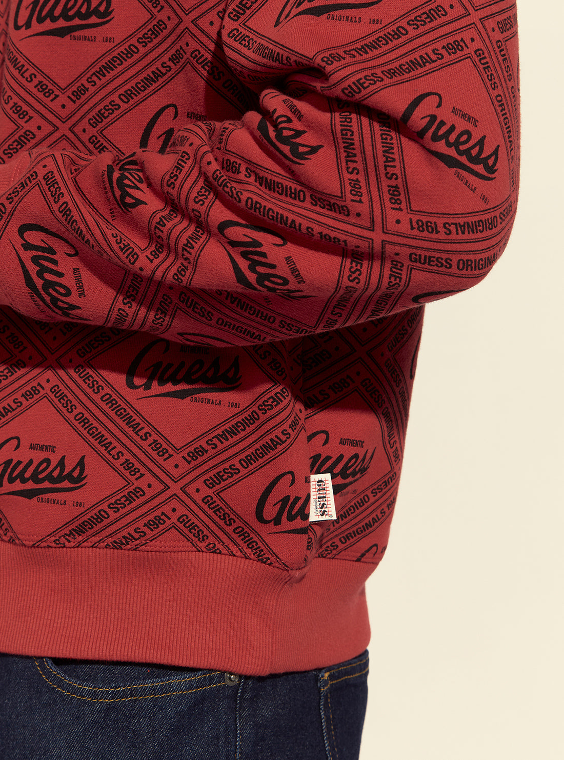 GUESS Mens Guess Originals Red Elijah Printed Jumper M1RQ01K9YH4 Detail View