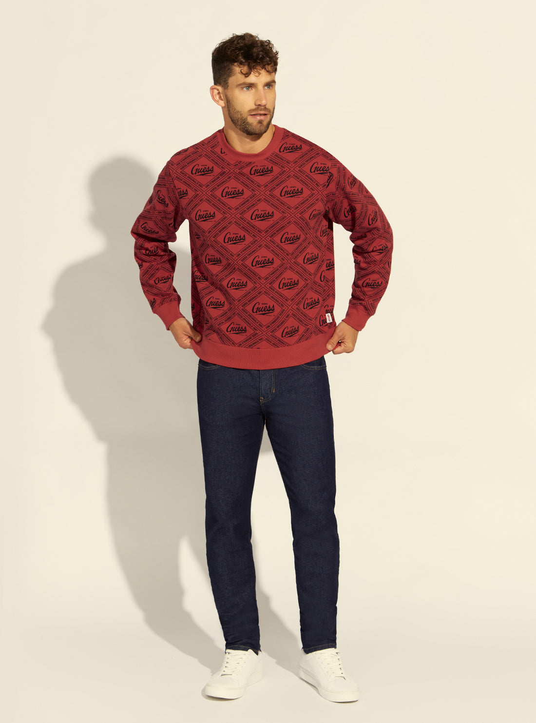 GUESS Mens Guess Originals Red Elijah Printed Jumper M1RQ01K9YH4 Full View