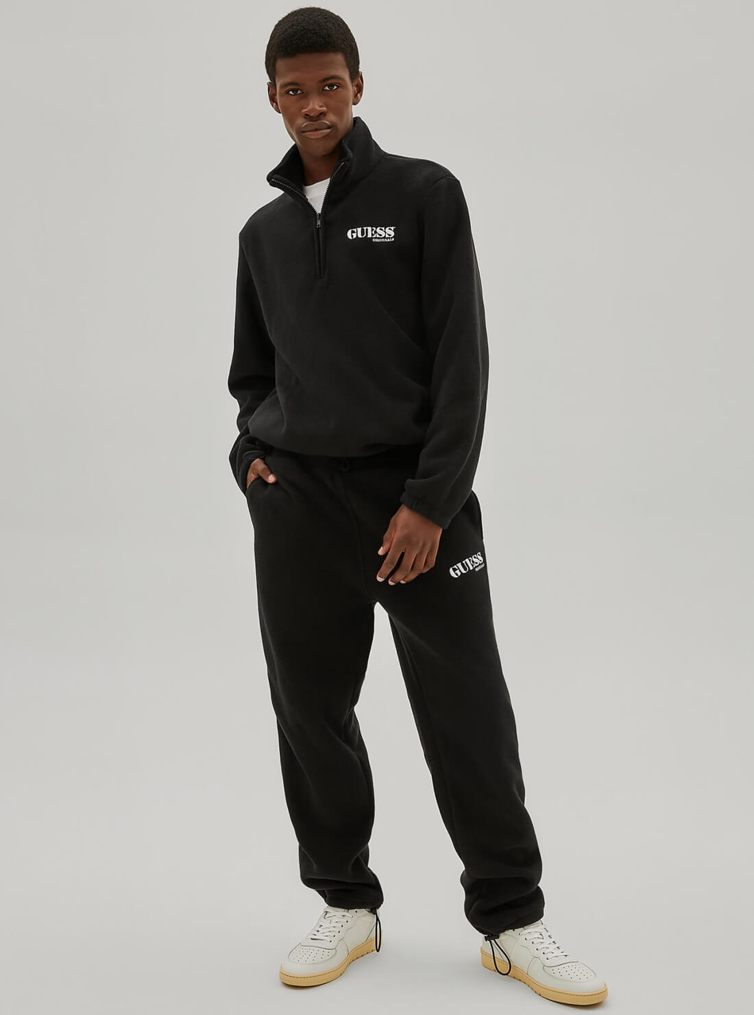 GUESS Mens GUESS Originals Black Robin Logo Trackpants M1RQ02KAWV0 Full View