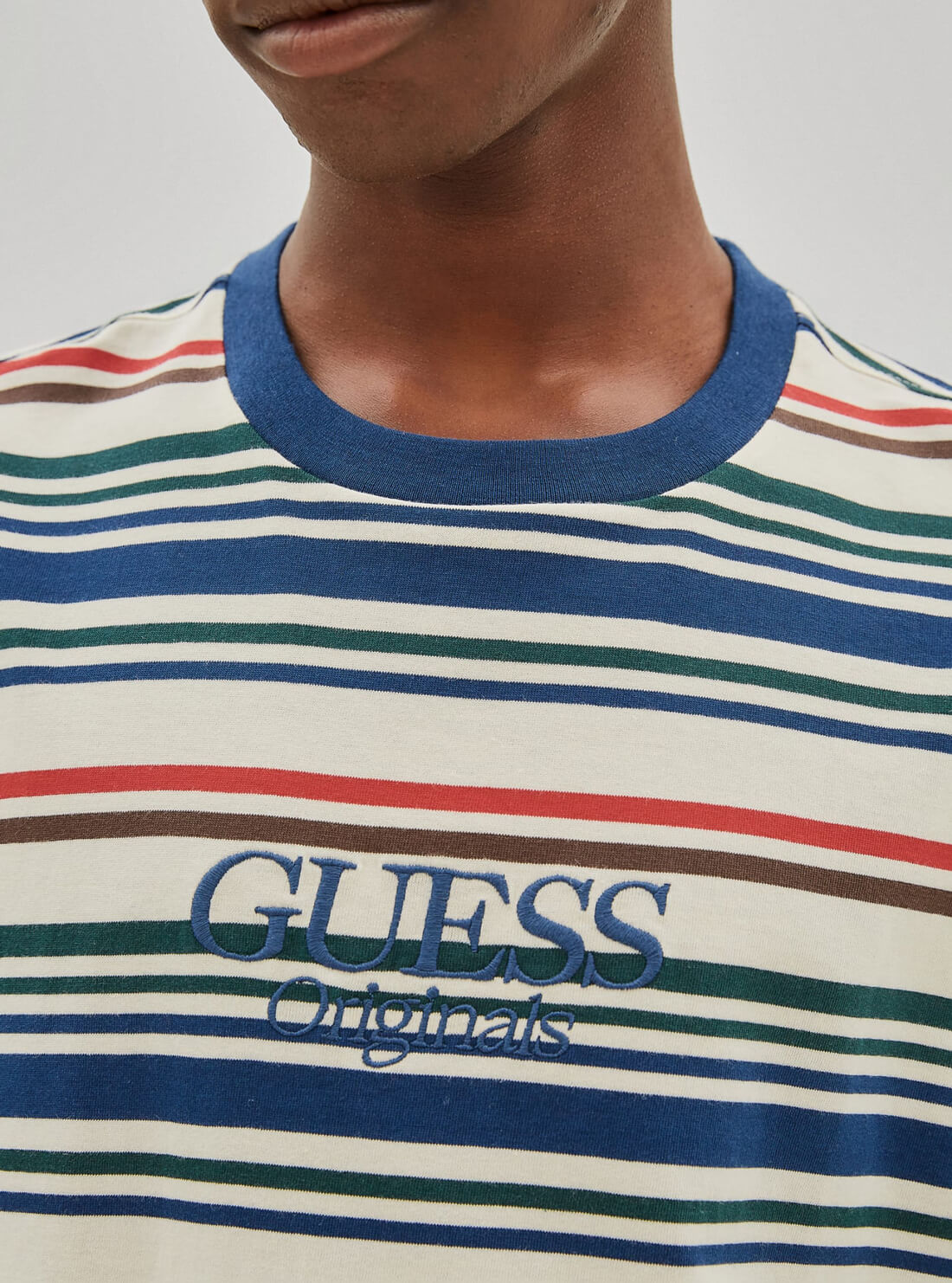 GUESS Mens GUESS Originals Orange Blue Shane Striped T-Shirt M1RP00KAAU1 Detail View