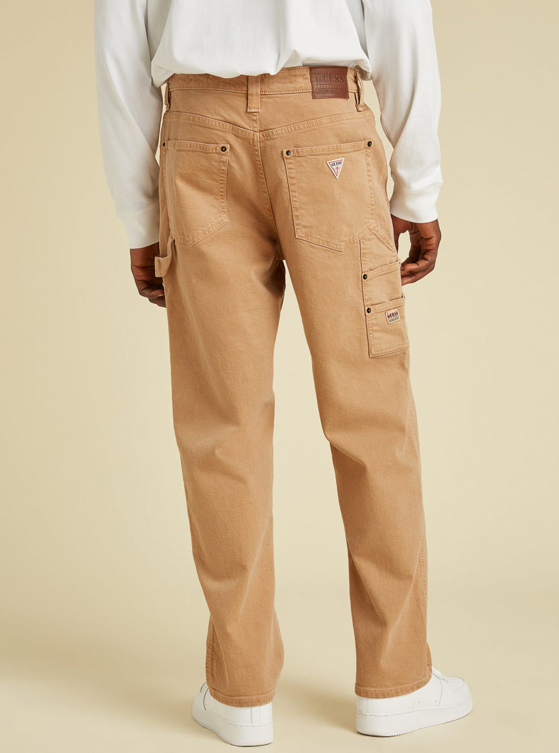GUESS Mens GUESS Originals Vintage Tan Wash Carpenter Pants M1BG36D4DA1 Back View