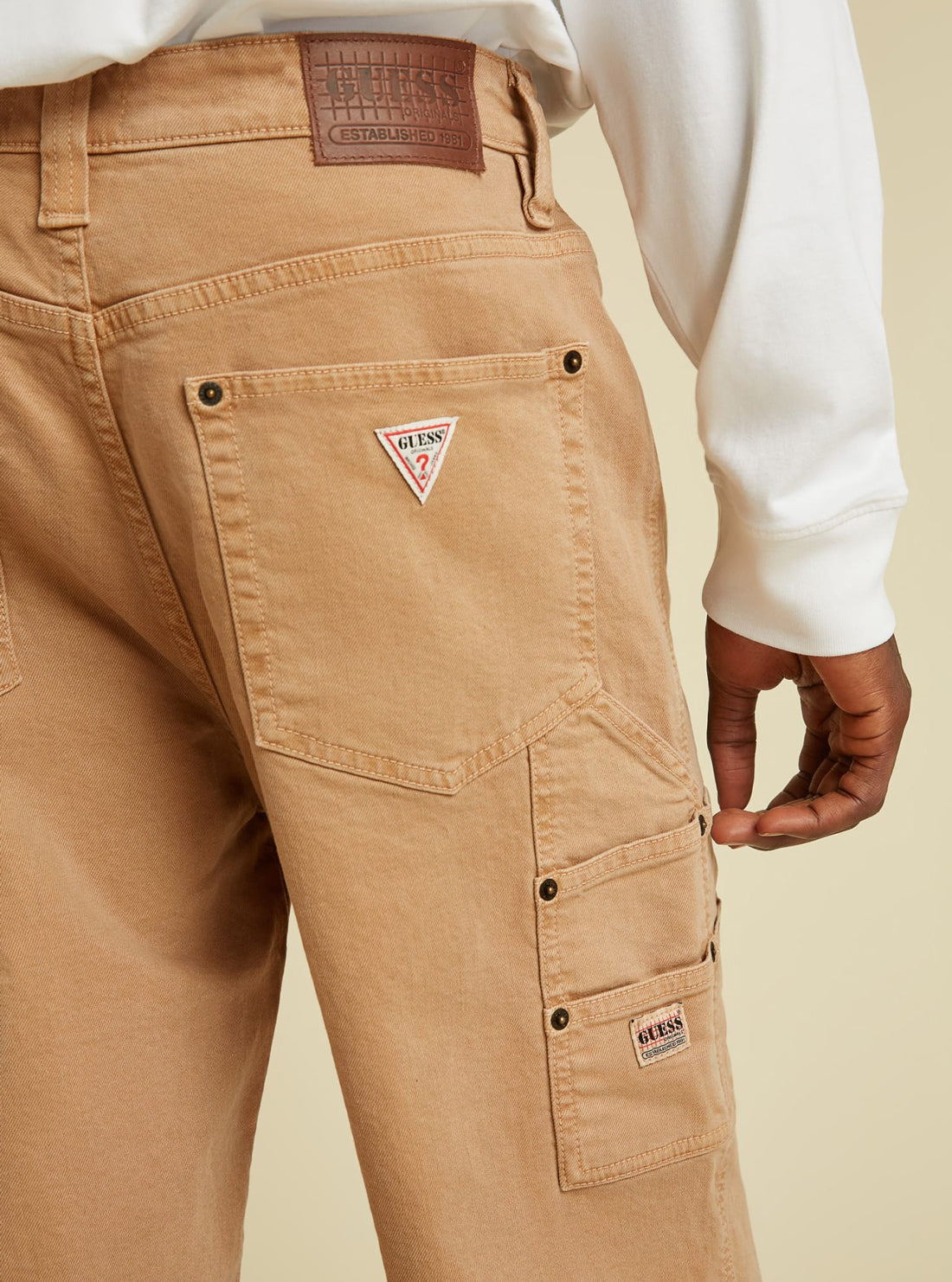 GUESS Mens GUESS Originals Vintage Tan Wash Carpenter Pants M1BG36D4DA1 Back Detail View
