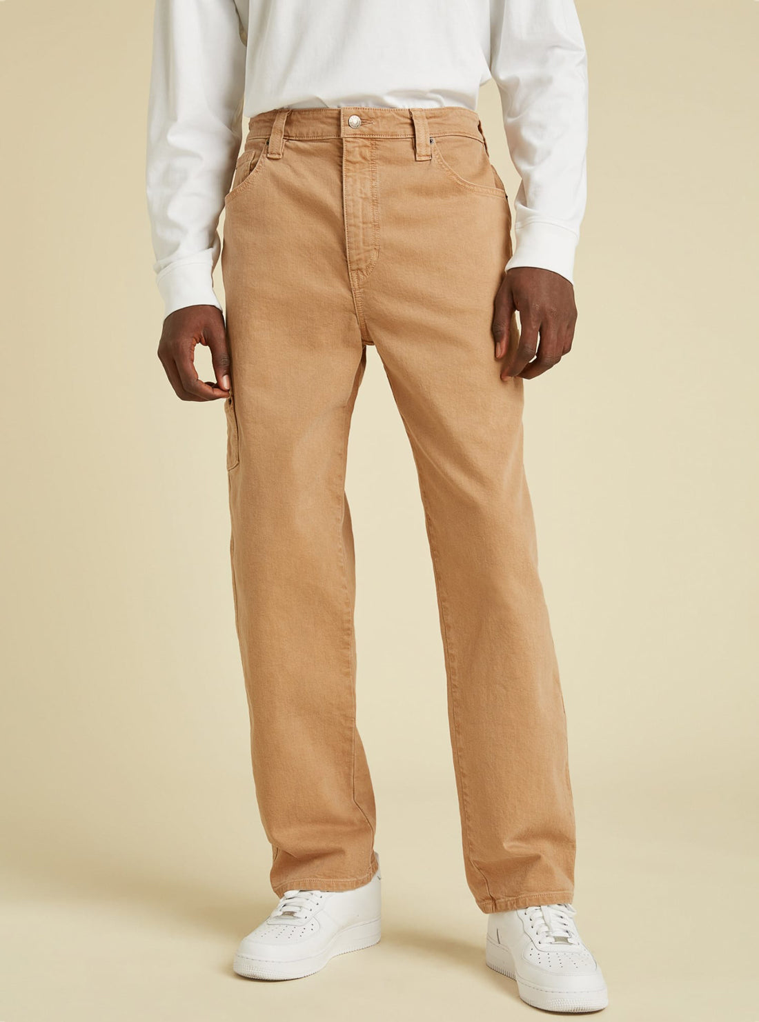 GUESS Mens GUESS Originals Vintage Tan Wash Carpenter Pants M1BG36D4DA1 Front View