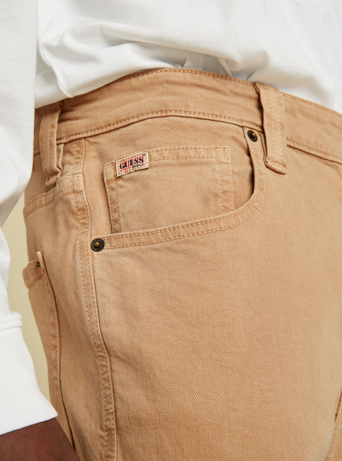 GUESS Mens GUESS Originals Vintage Tan Wash Carpenter Pants M1BG36D4DA1 Detail View