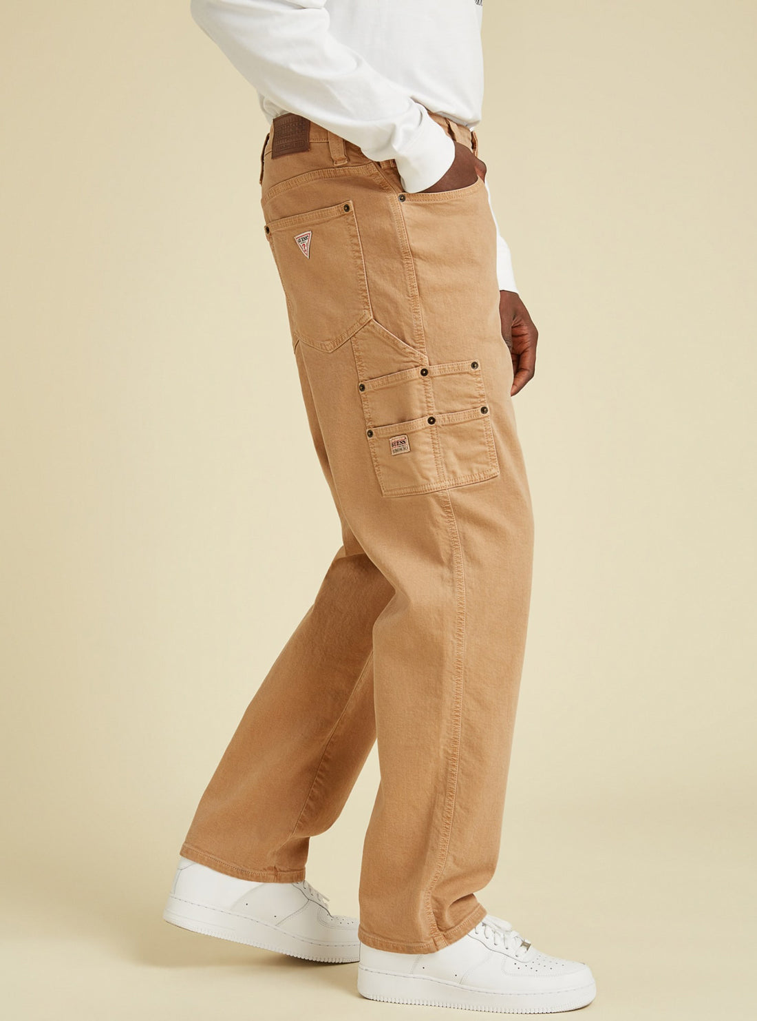 GUESS Mens GUESS Originals Vintage Tan Wash Carpenter Pants M1BG36D4DA1 Side View