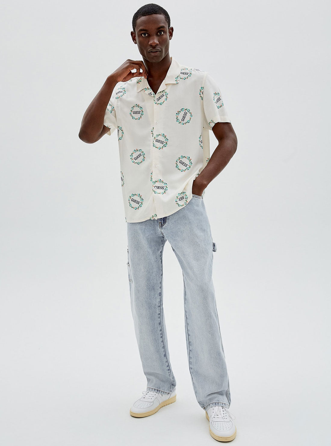 GUESS Mens GUESS Originals White Multi Anders Shirt M2GH12WD4Z2 Full View
