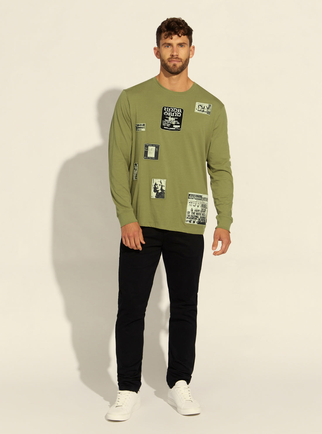 GUESS Mens Green Multi Grunge Applique T-Shirt MBRI25KAQD1 Full View