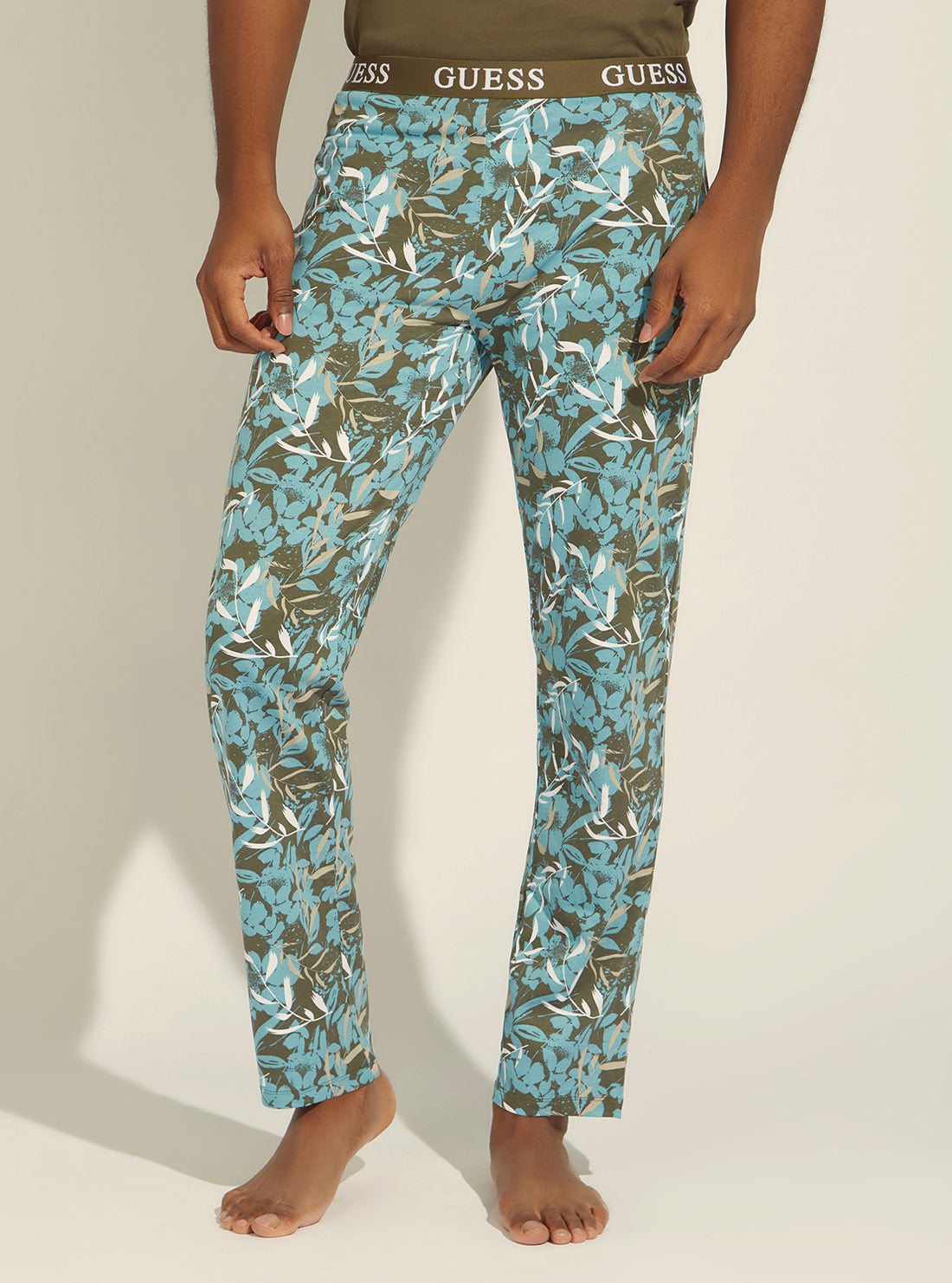 GUESS Mens Khaki Hibiscus Logo Pyjama 2-Piece Set U2GX00JR018 Bottoms View