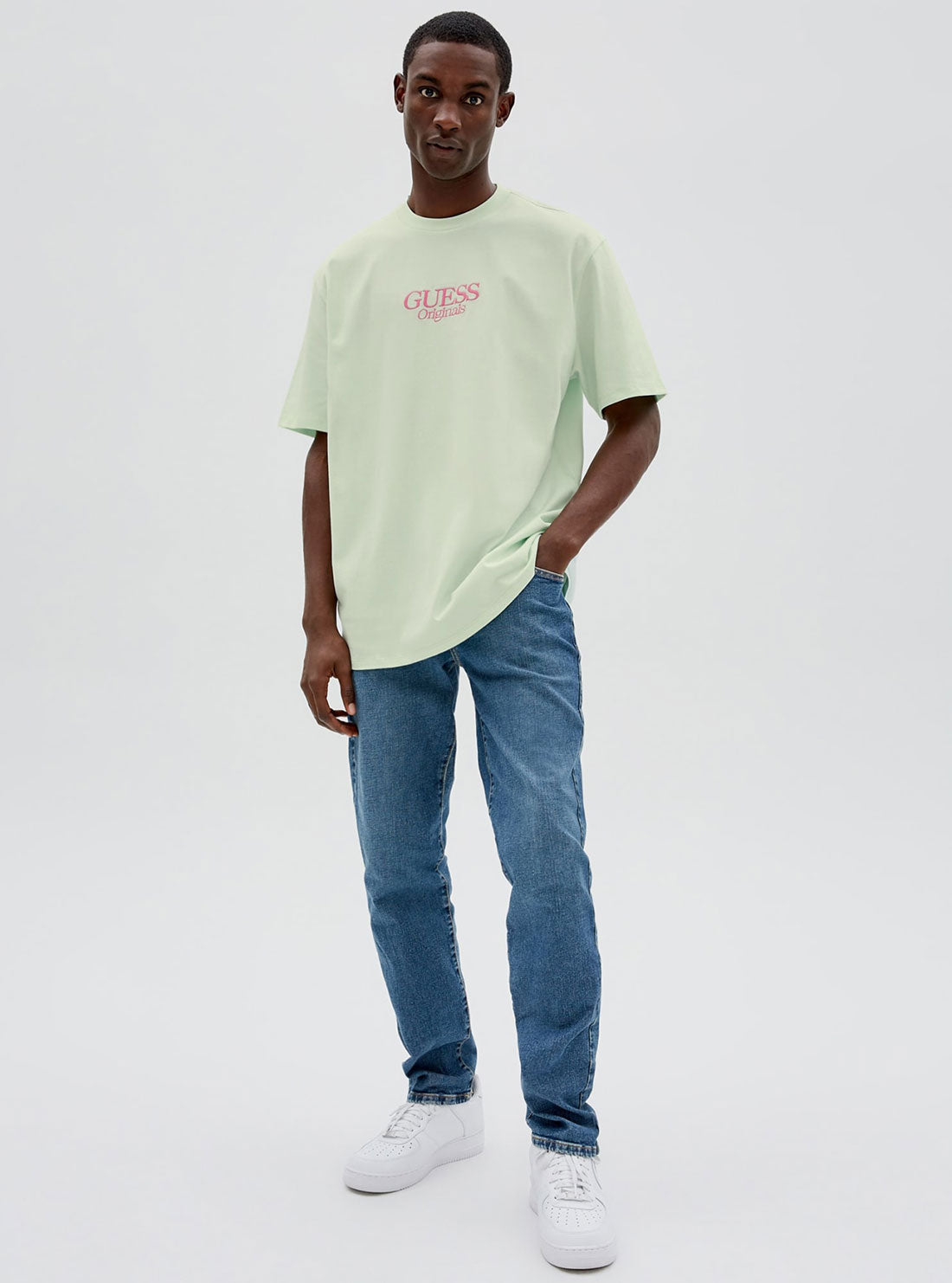 GUESS Mens GUESS Originals Soft Green Austin Logo T-Shirt M2GI00K9XF2 Full View