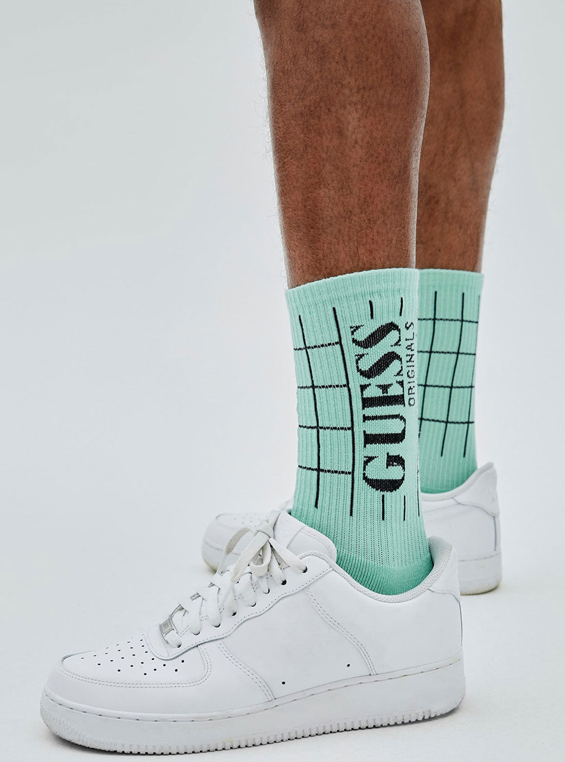 GUESS Mens GUESS Originals Jade Green Grid Socks M2GZ03K9WJ1 Model View