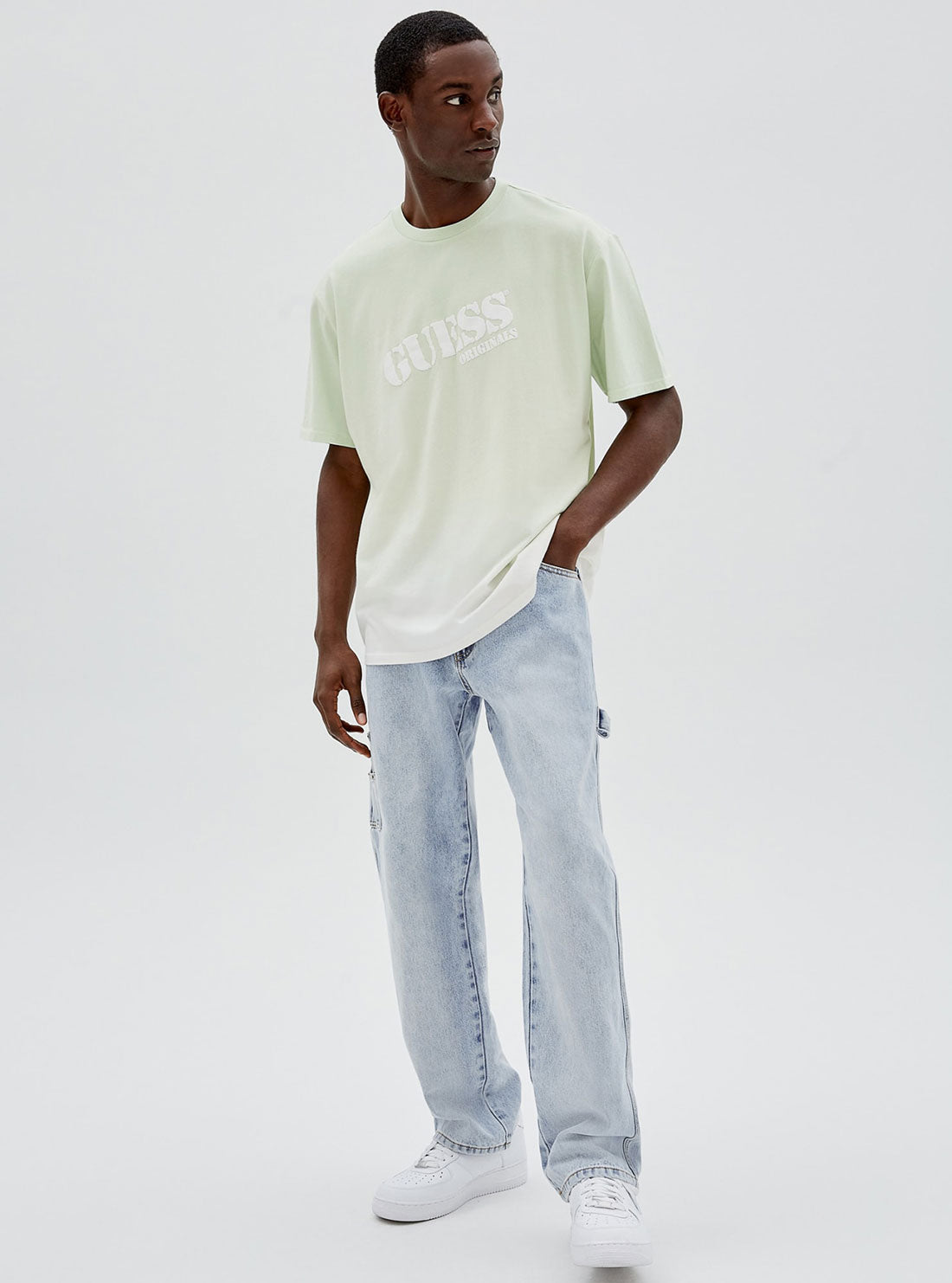 GUESS Mens GUESS Originals Soft Jade Green Lewis Logo T-Shirt M2GP02K9Y40 Full View