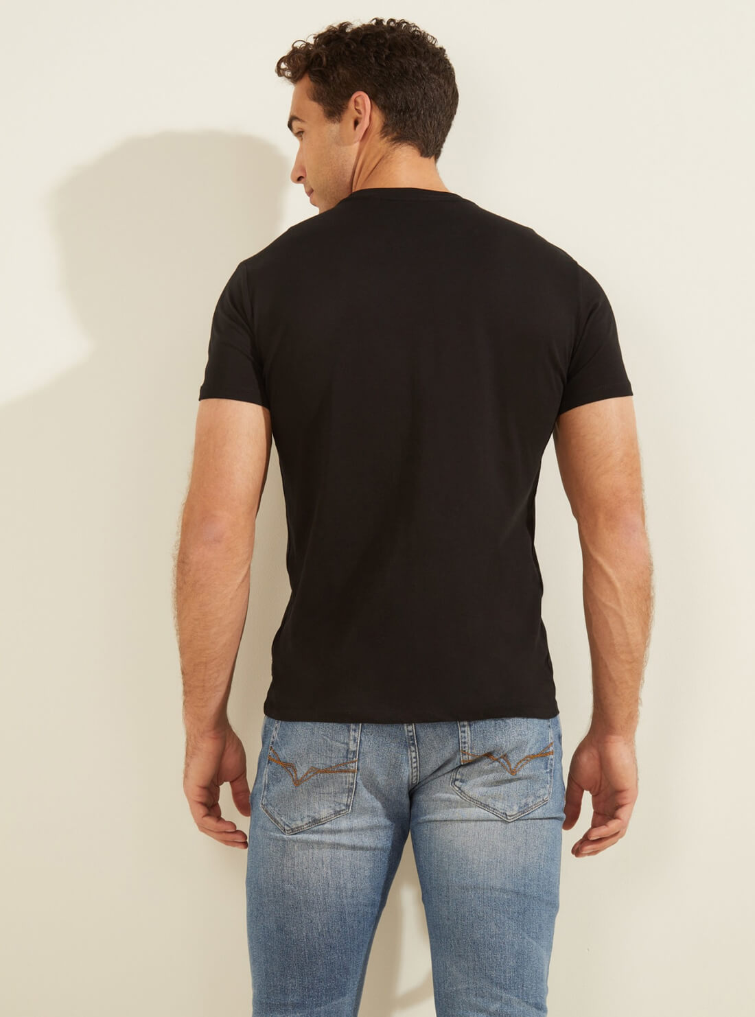 GUESS Mens Eco Black Velvet Applique Logo T-Shirt MBRI25KAVR5 Back View