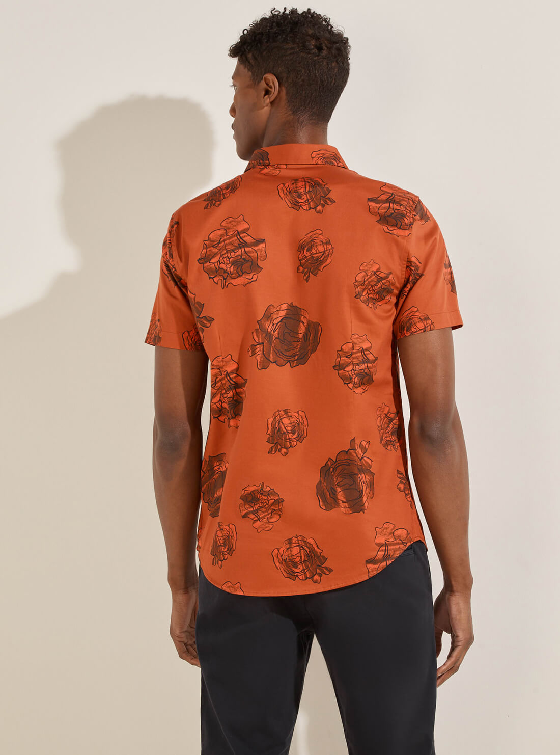 GUESS Mens Orange Luxe Vinyl Album Floral Shirt M2RH03W7N53 Back View