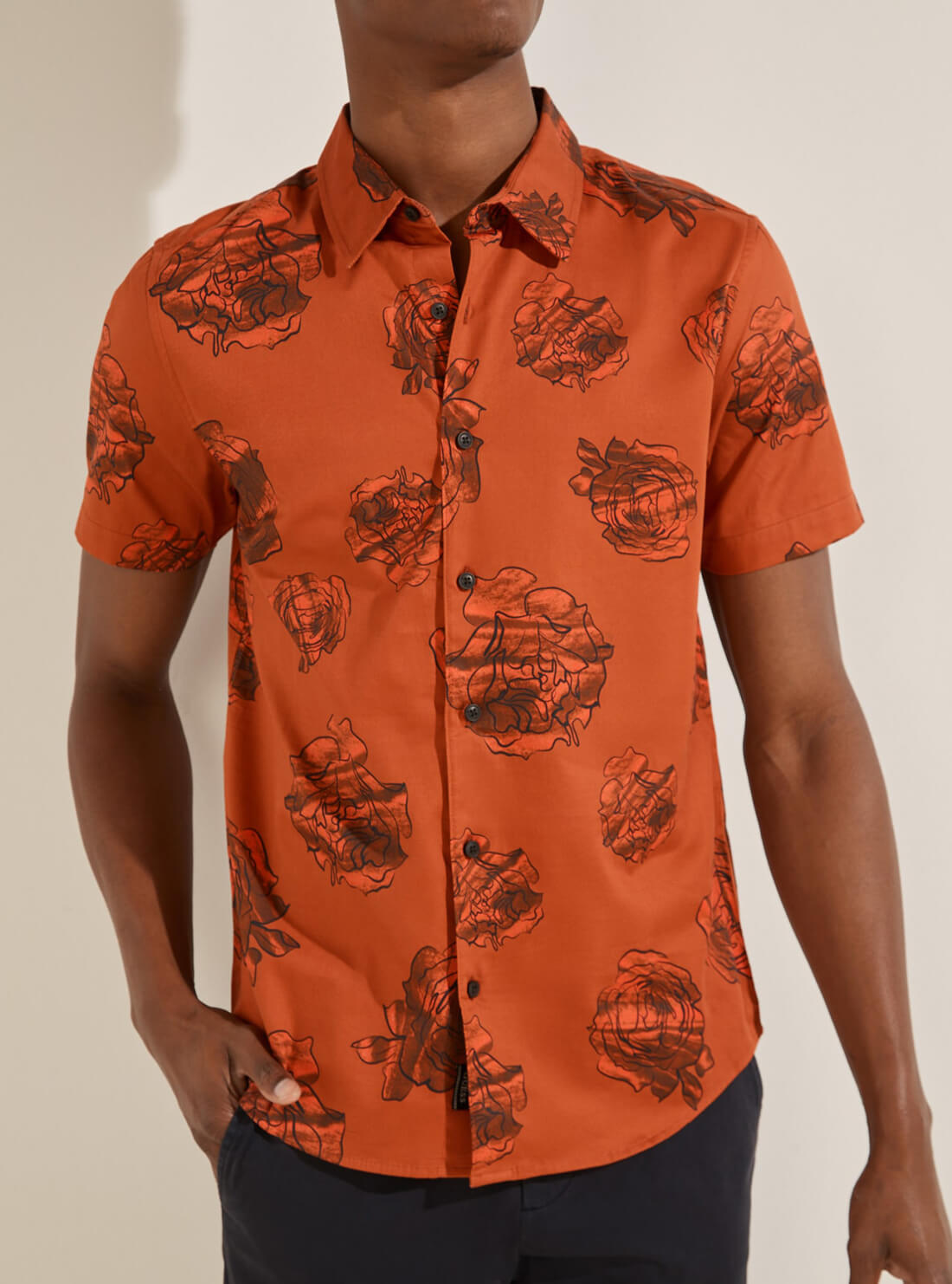 GUESS Mens Orange Luxe Vinyl Album Floral Shirt M2RH03W7N53 Detail View