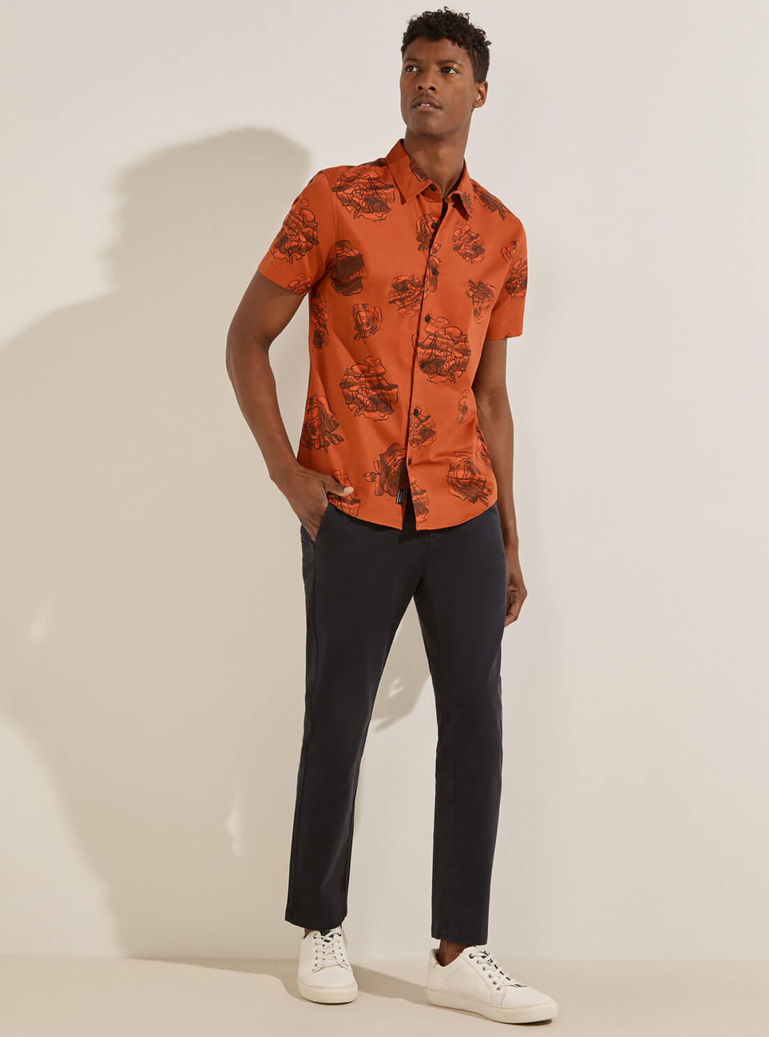 GUESS Mens Orange Luxe Vinyl Album Floral Shirt M2RH03W7N53 Full View