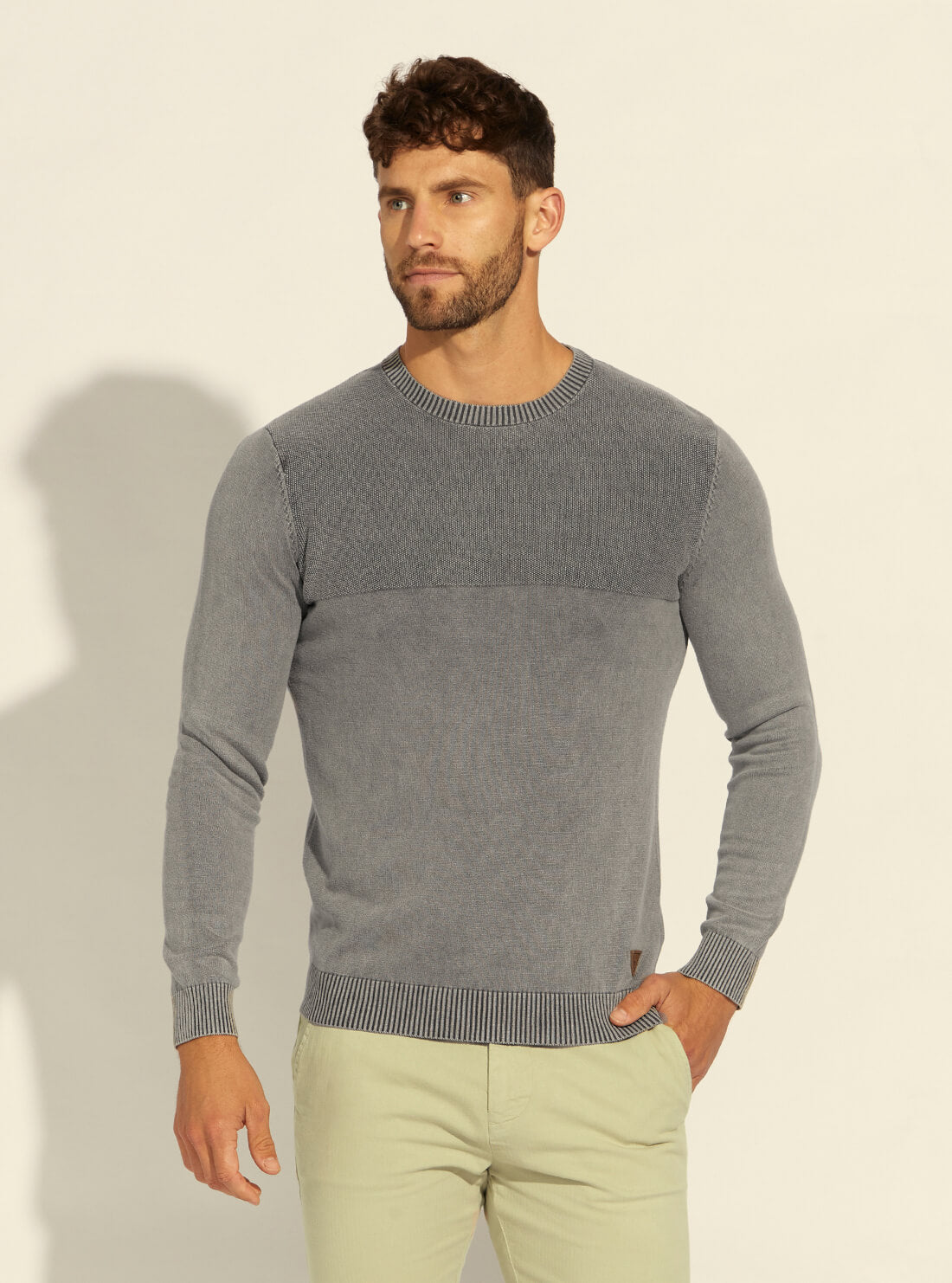 GUESS Mens Magnetic Grey Martin Washed Knit Top M2RR05Z2BB0 Model Full View