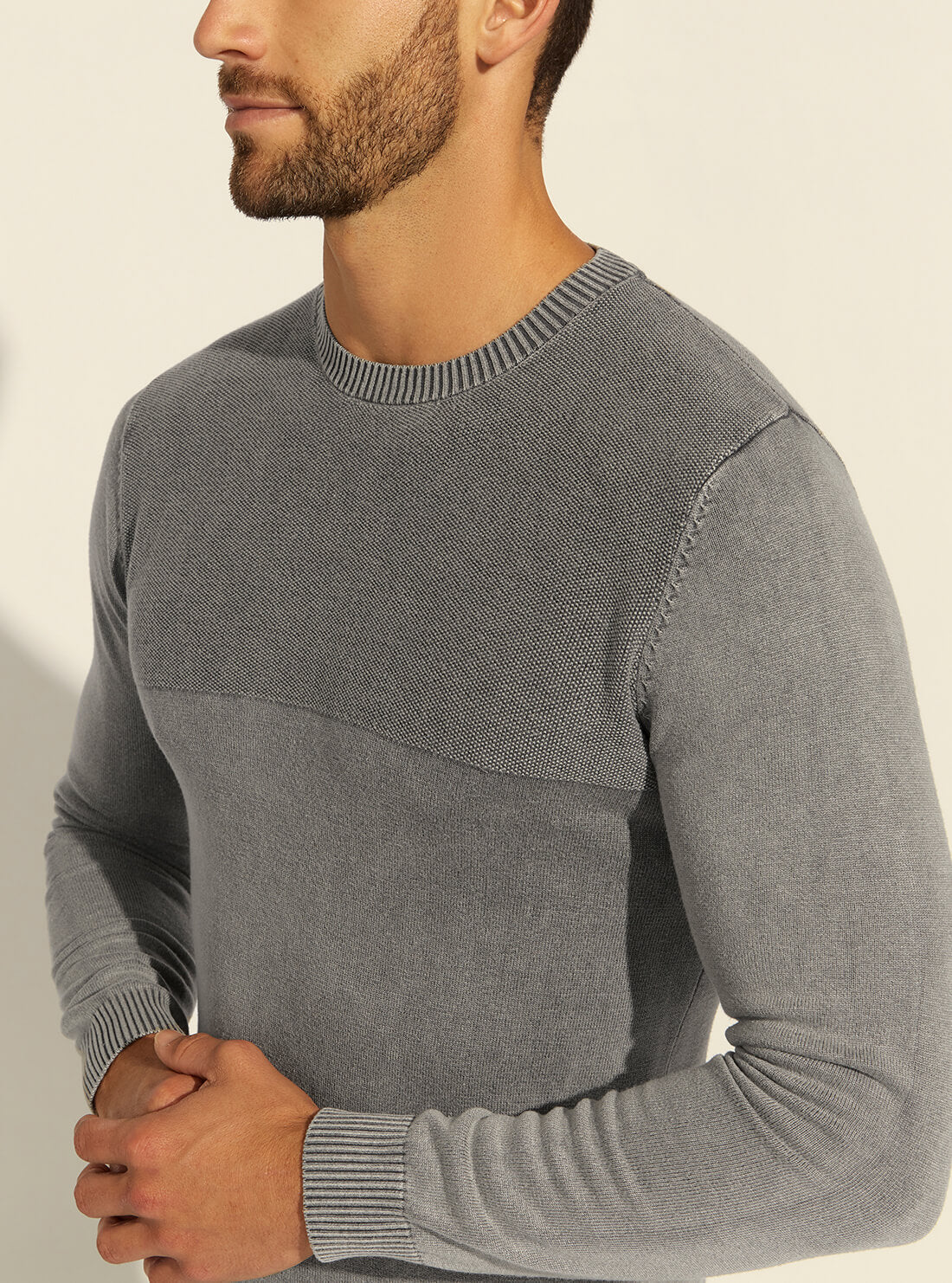 GUESS Mens Magnetic Grey Martin Washed Knit Top M2RR05Z2BB0 Model Detail View