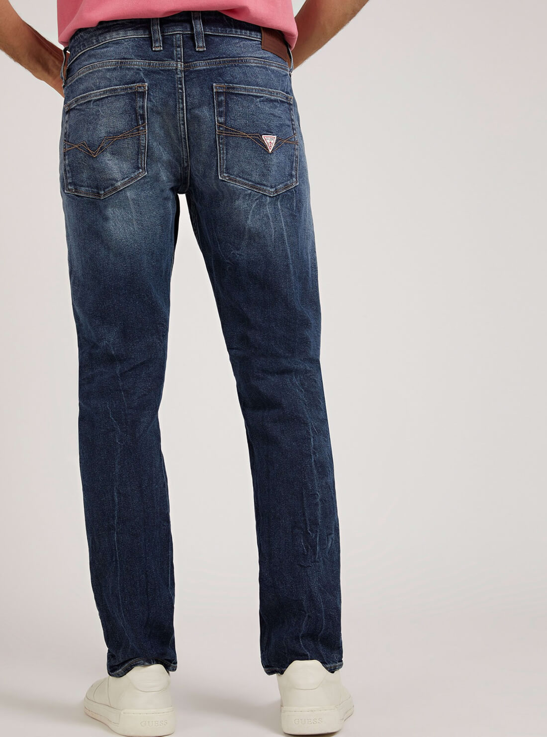GUESS Mens Mid-Rise Slim Fit Tapered Leg Denim Jeans in Rambler Wash M2RAS2D3VC0 Model Back View