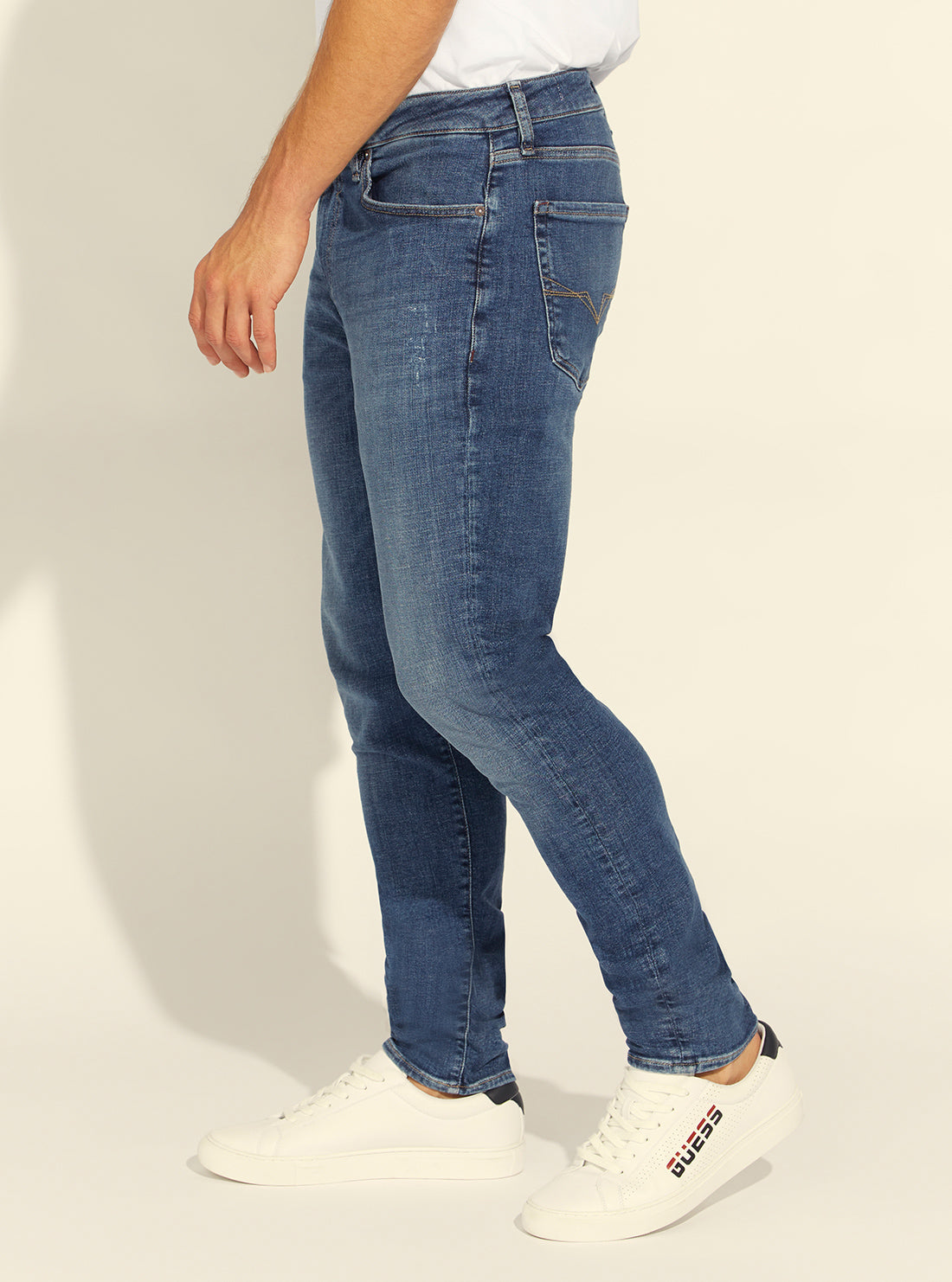 GUESS Mens Mid-Rise Slim Tapered Drake Denim Jeans in Everest Wash M1BA37D4HN2 Side View