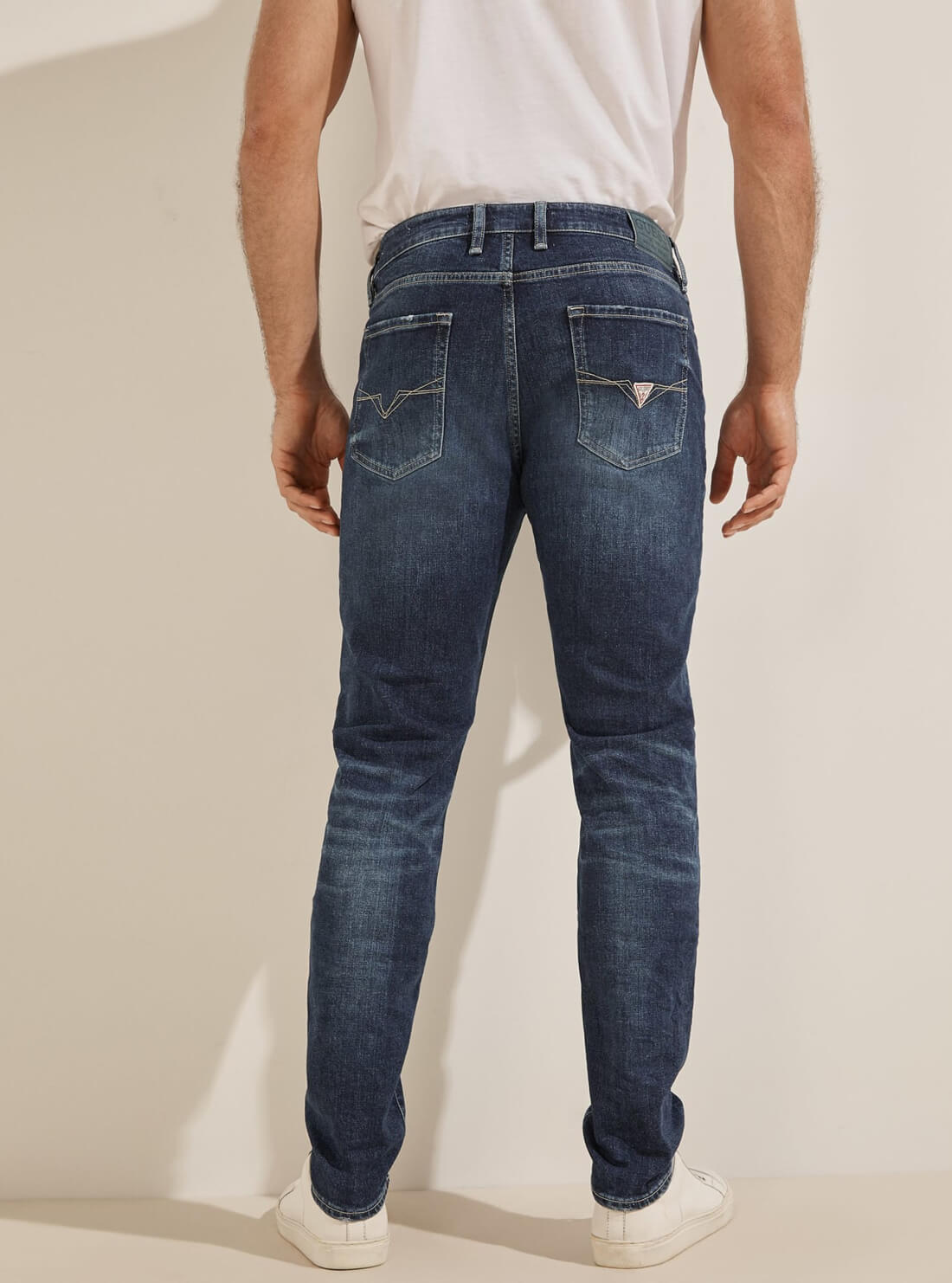 GUESS Mens Mid Rise Slim Straight Leg Drake Denim Jeans in Samurai Wash M2RA37D4EX5 Model Back View